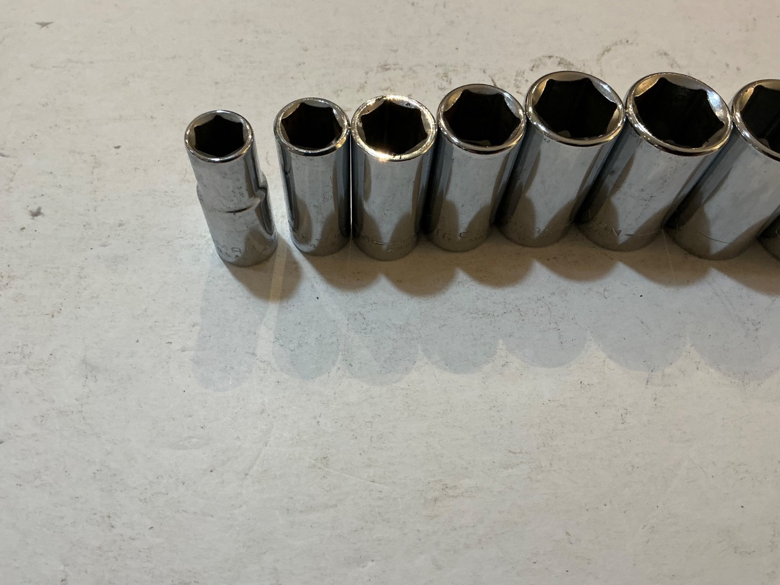 RARE Craftsman USA Mid-Length Semi-Deep SAE 9pc socket set 3/8” Dr 6Pt 3/8”-7/8”