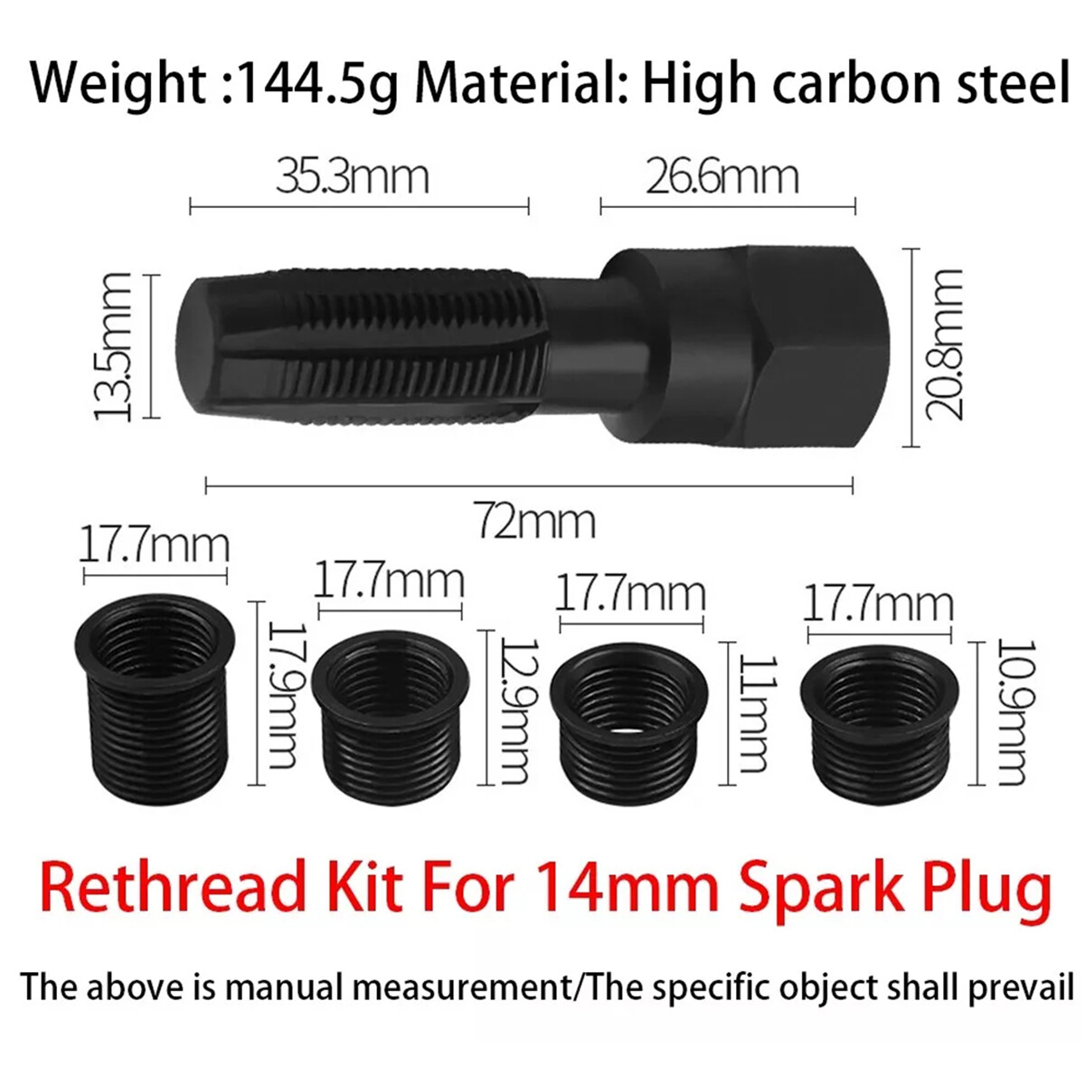 14mm Spark Plug Rethread Thread Repair Kit Helicoil Reamer Tap Tool w/ 4 Inserts