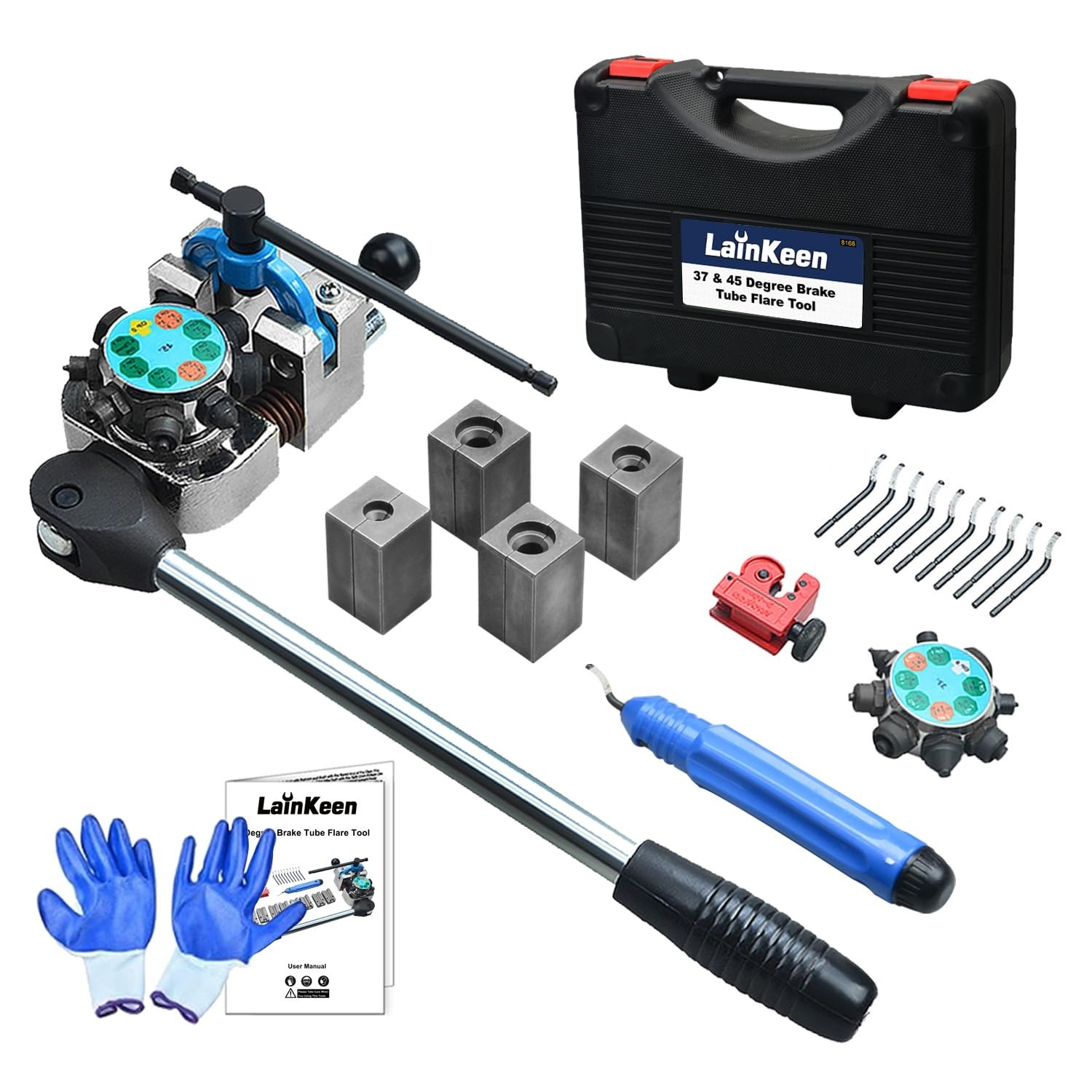 Brake Line Flaring Tool Kit – 45° & 37° Flares for 3/16″, 1/4″, 5/16″, 3/8″ Tube