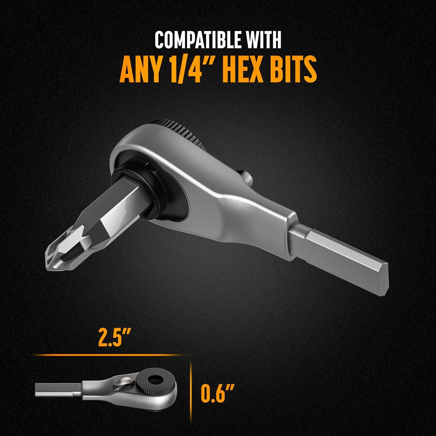 Flat-end Ratchet Driver for Multi-tools – Compatible with 1/4″ Hex Bits & Bit Ki
