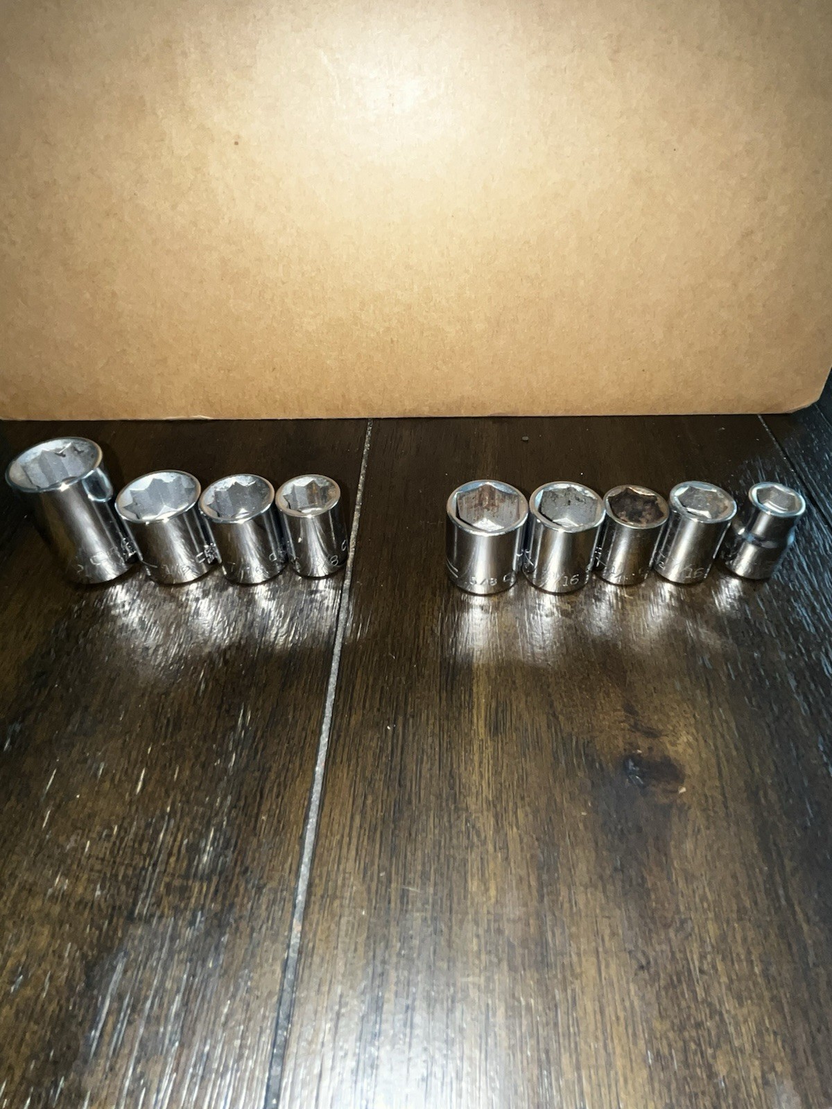 Craftsman Sockets SAE Lot of 9 Pieces 1/2 – 5/8 – 7/16 – 1/2 – 3/8 (8pt & 6pt)