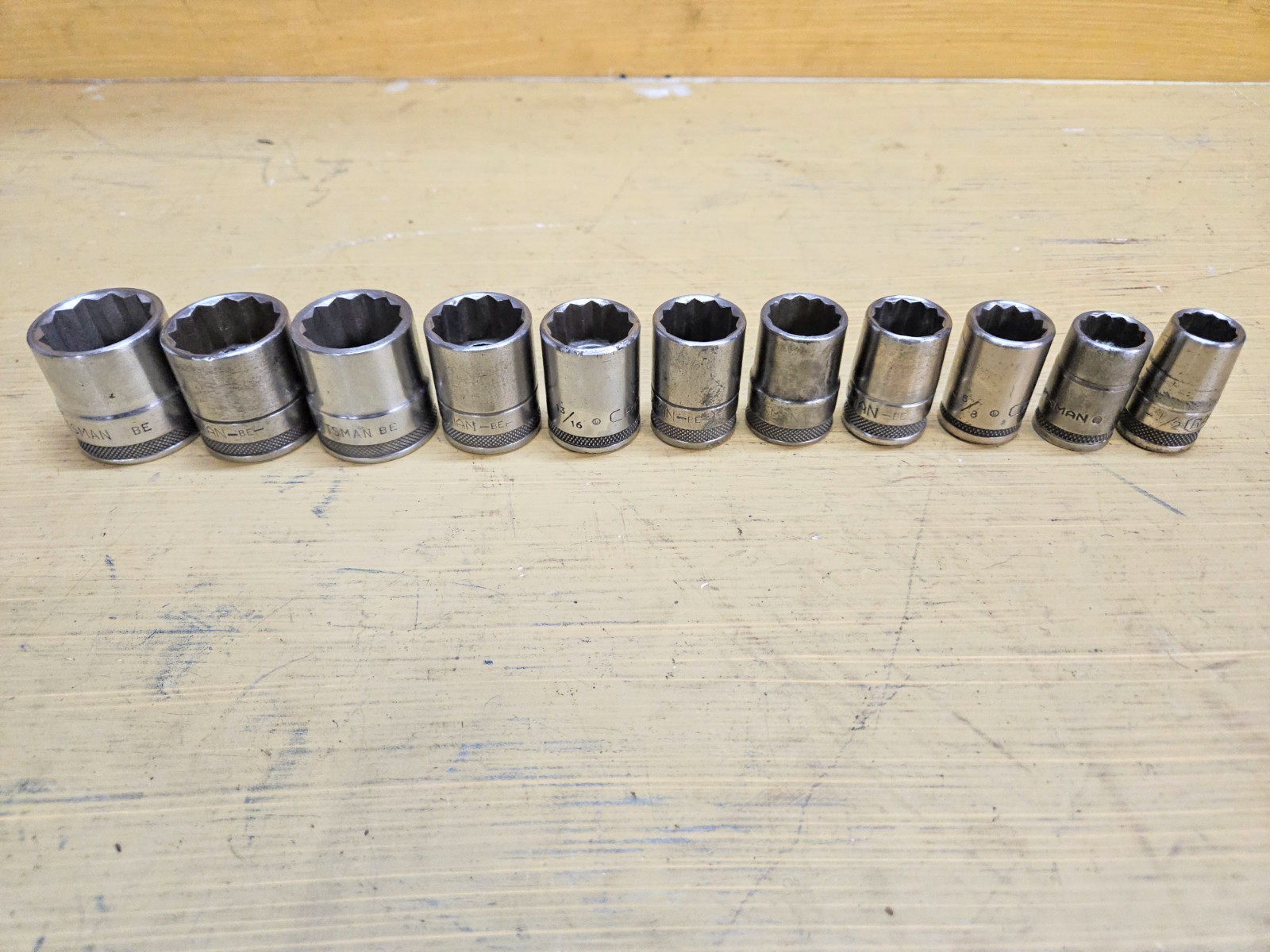 Vintage Craftsman 1/2″ Drive 11pc SAE 12pt Socket Set -BE- Circle U USA