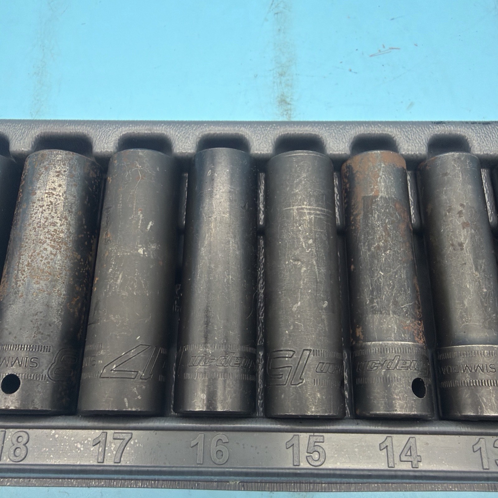 Snap On 310SIMMYA 10pc 1/2″ Drive Metric DEEP Impact Socket Set USA 10-19mm