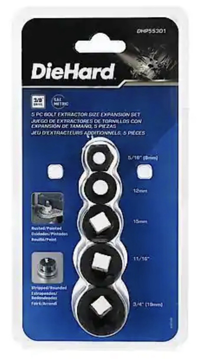 Diehard DHP55301 5 Pc Bolt Extraction Size Expansion Set, SAE/mm, 3/8” DR
