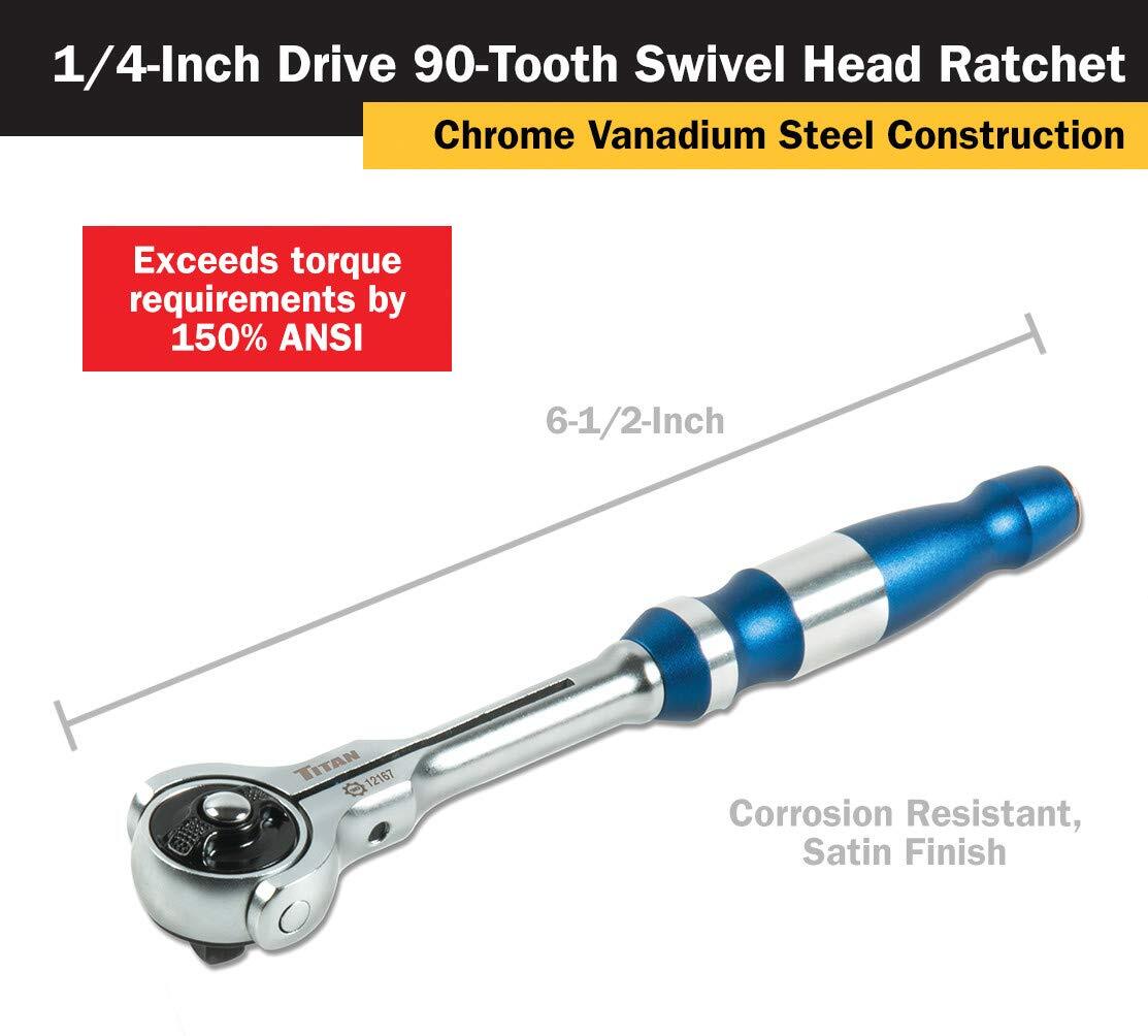 Titan Tools 1/4 in. Drive 6-1/2 in. Swivel Head Ratchet (12167)