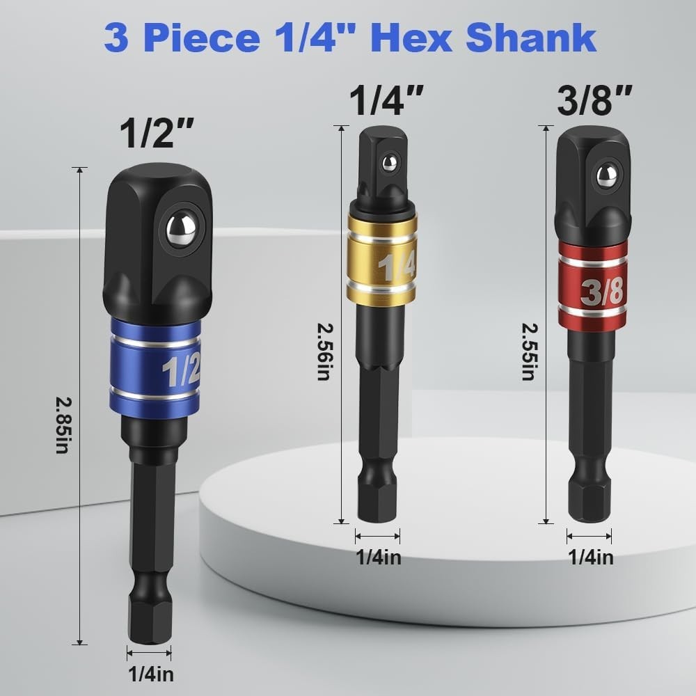 Durable Impact Socket Adapter Set – 1/4-Inch Hex Shank, Chrome Vanadium Steel