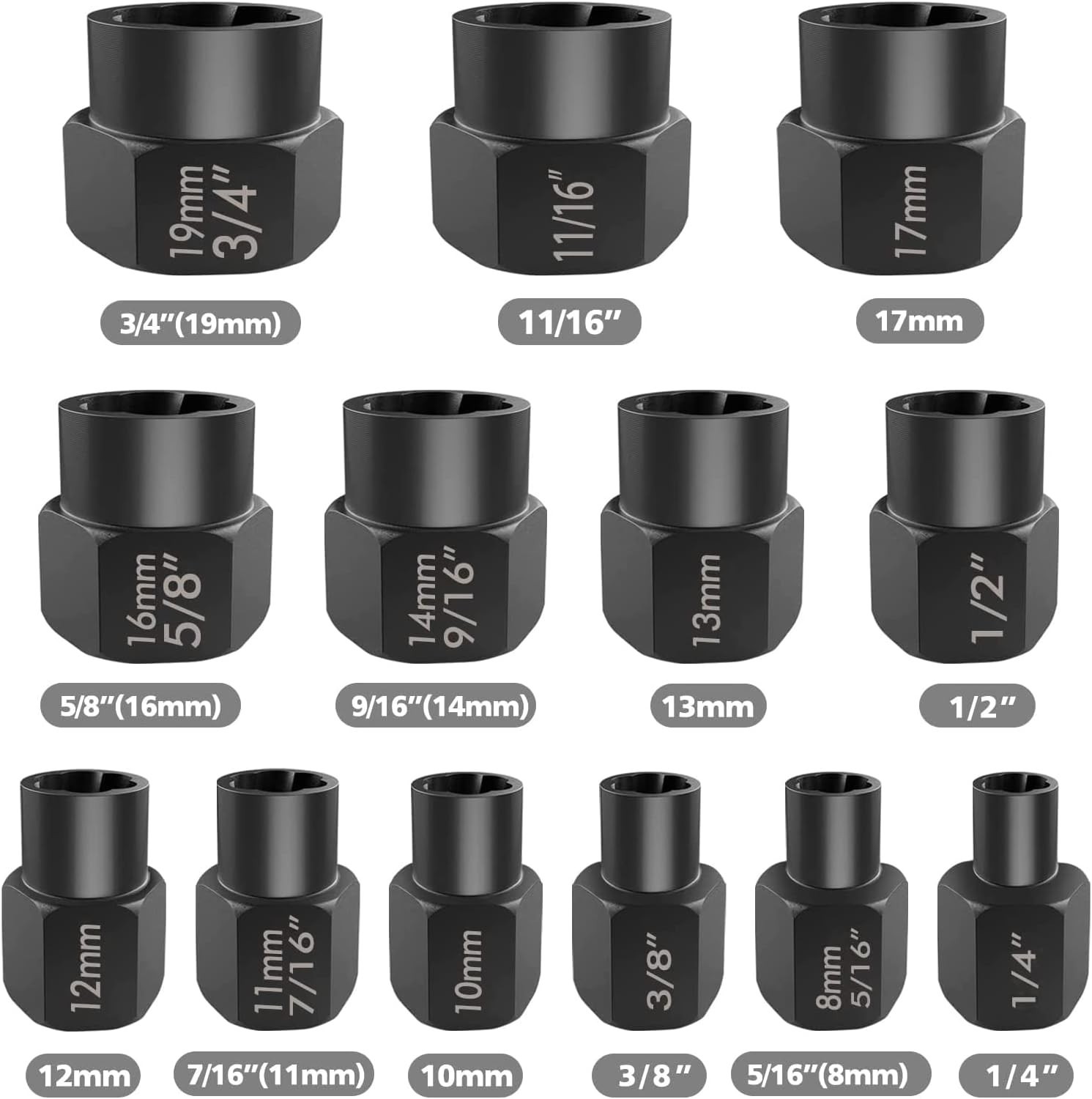 Durable 13-Piece Twist Socket Bolt Extractor Set – 41Cr Steel, Easy Carry Case