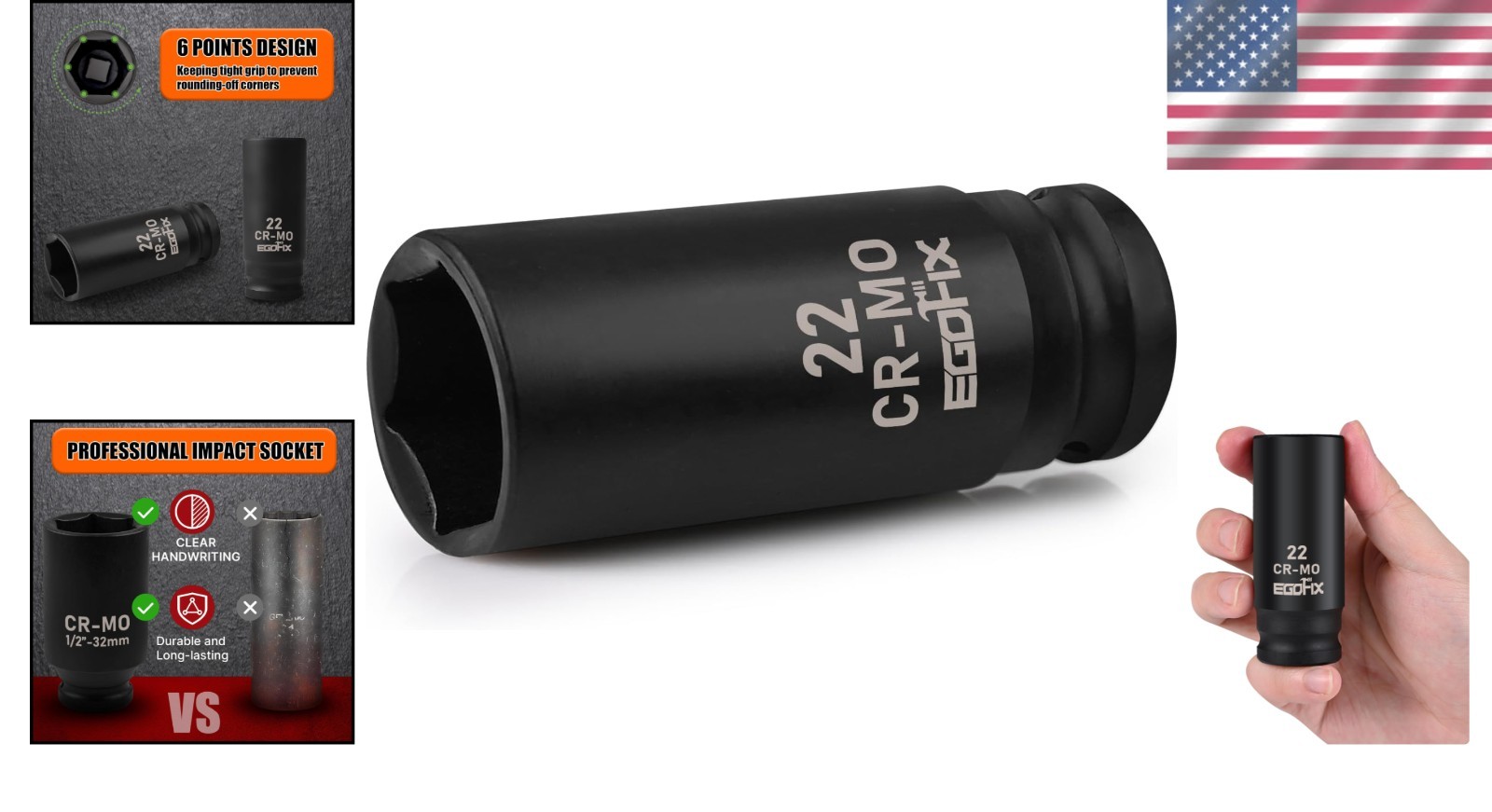 Durable 22mm 1/2” Drive Deep Impact Socket – Professional-Grade CR-MO Material
