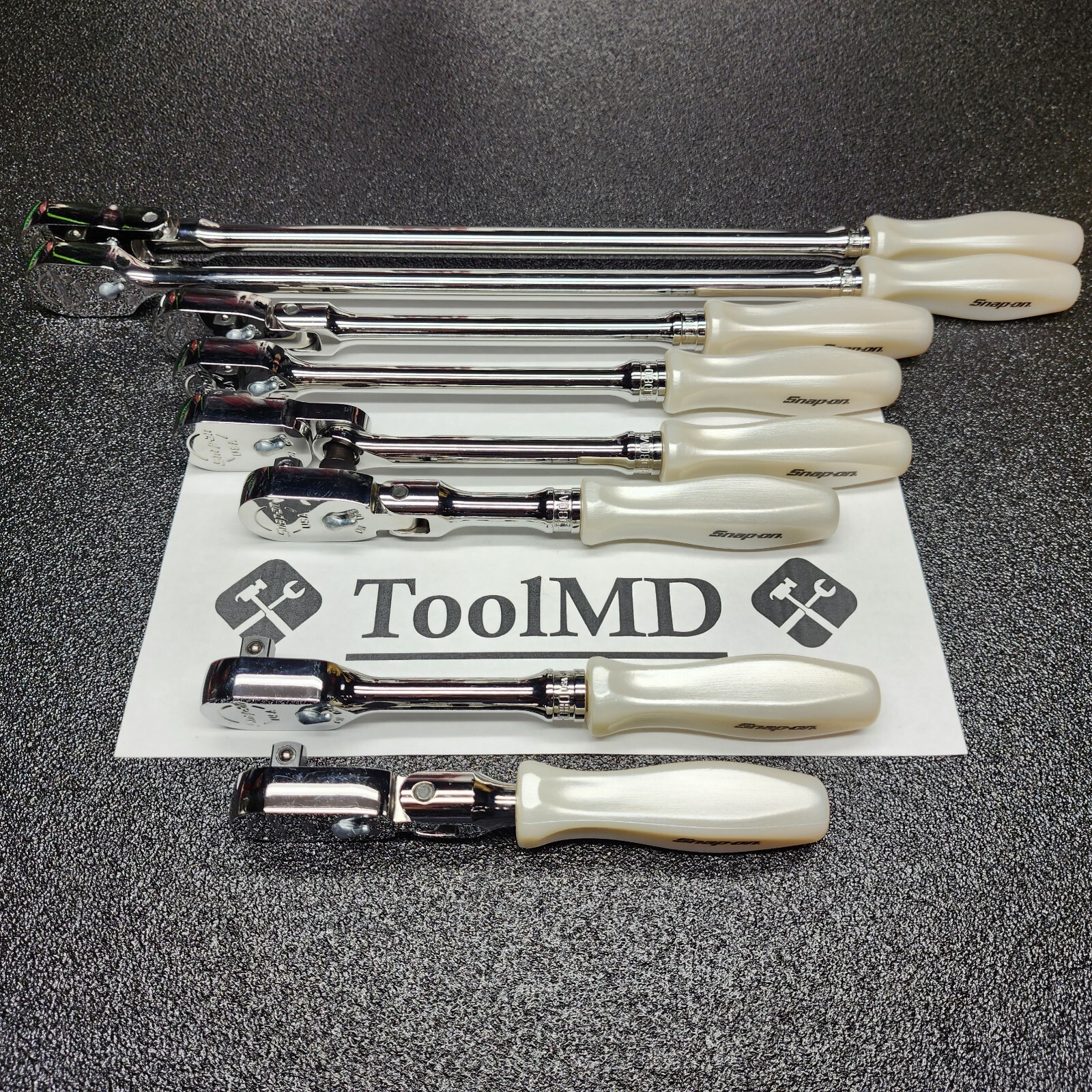 Snap-on Tools USA NEW 8pc PEARL WHITE 3/8″ Drive Fixed & Flex Head Ratchet Set