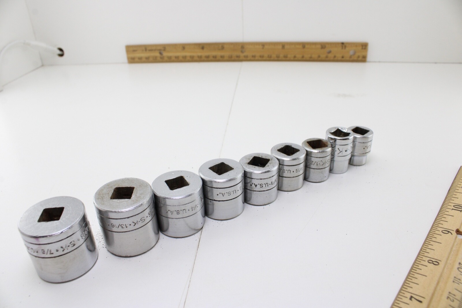 S-K Tools 45128-45112 7/8″-3/8″ 3/8″ Drive 9 Piece 12/6 Point Sockets Set USA
