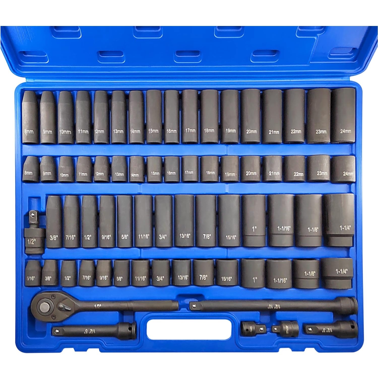 70pcs 1/2″ Drive Impact Socket Set, Cr-V Steel, SAE & Metric, Standard/Deep S…