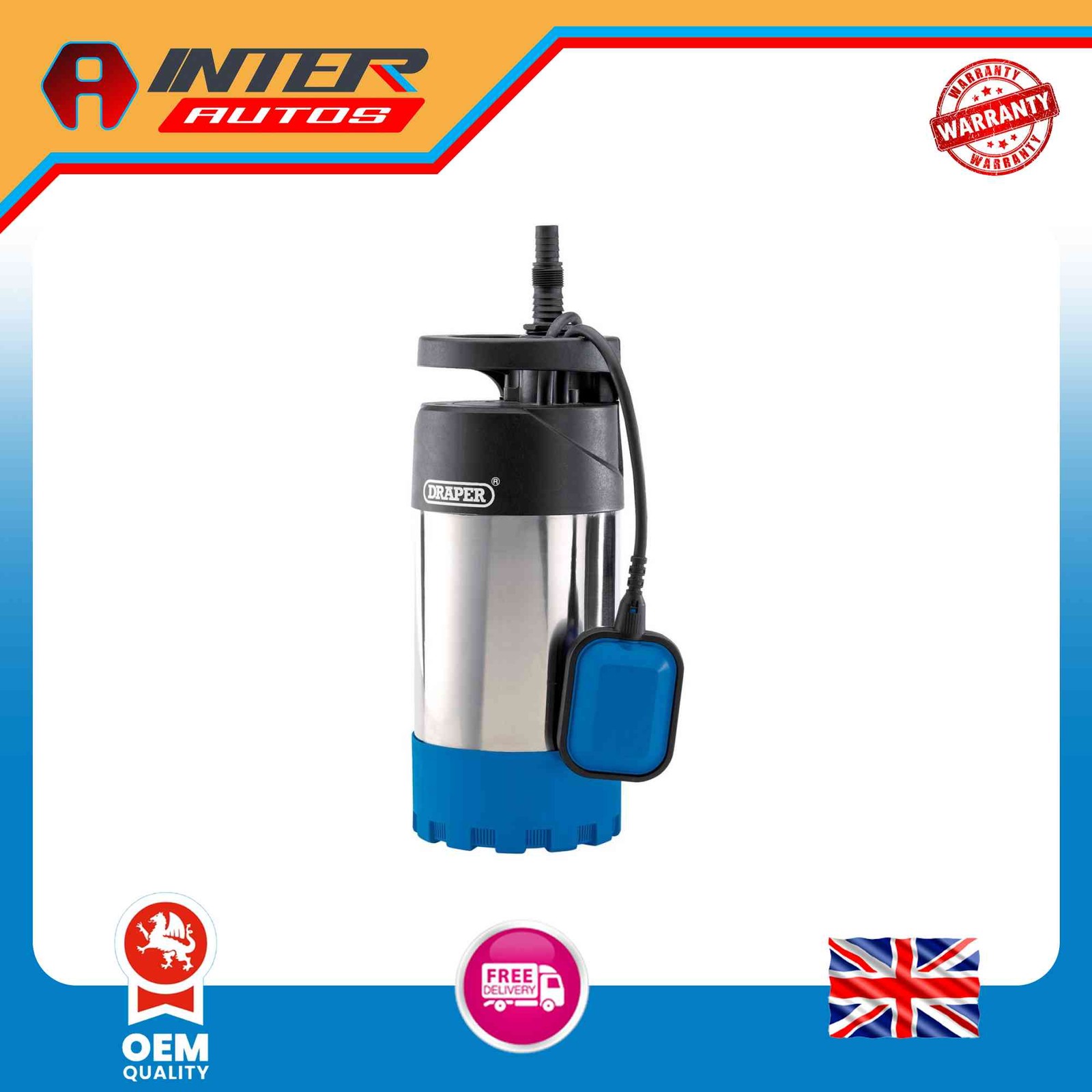 Draper Deep Water Submersible Well Pump with Float Switch, 91L-min, 1000W 98921