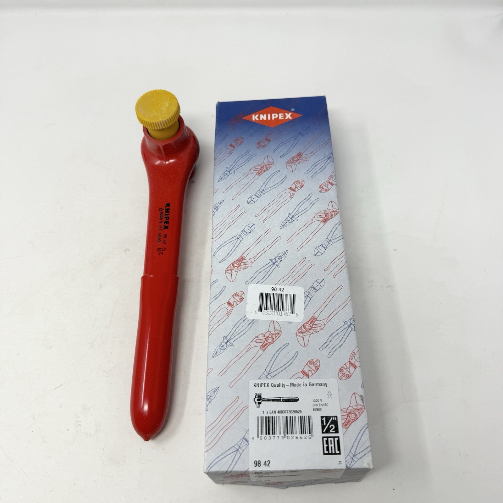 Knipex 98 42, 10 3/4″ Reversible Ratchet, 265mm Drive-1000V Insulated