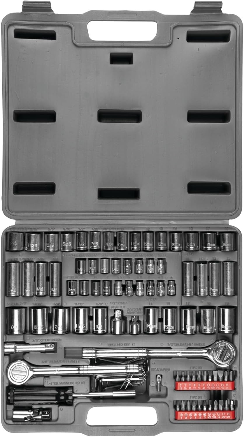 100-Piece Professional Socket and Bit Set – SAE/Metric Ratchet Collection