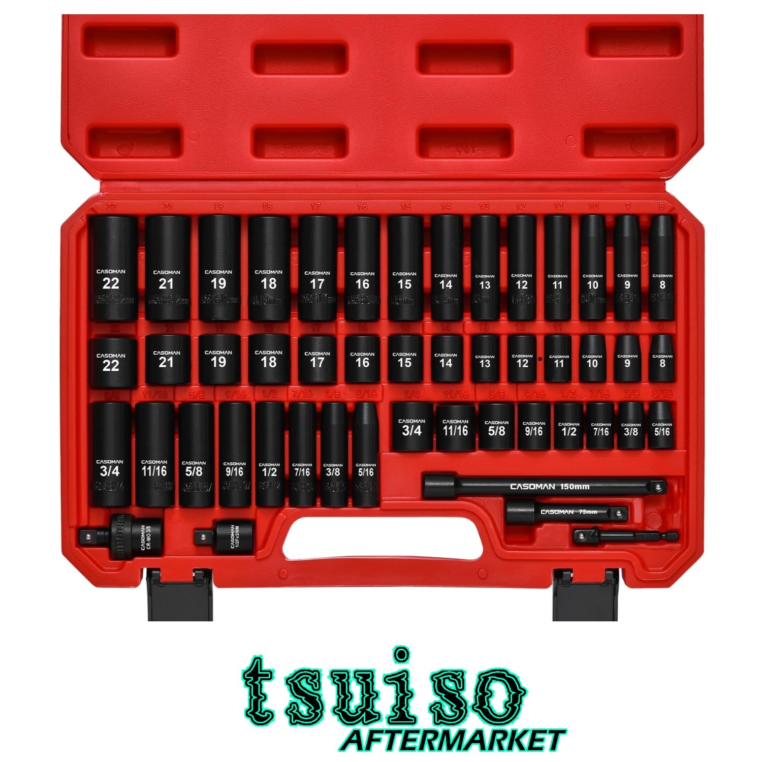 Complete 49-Piece SAE & Metric Impact Socket Set, Heavy Duty Carrying Case