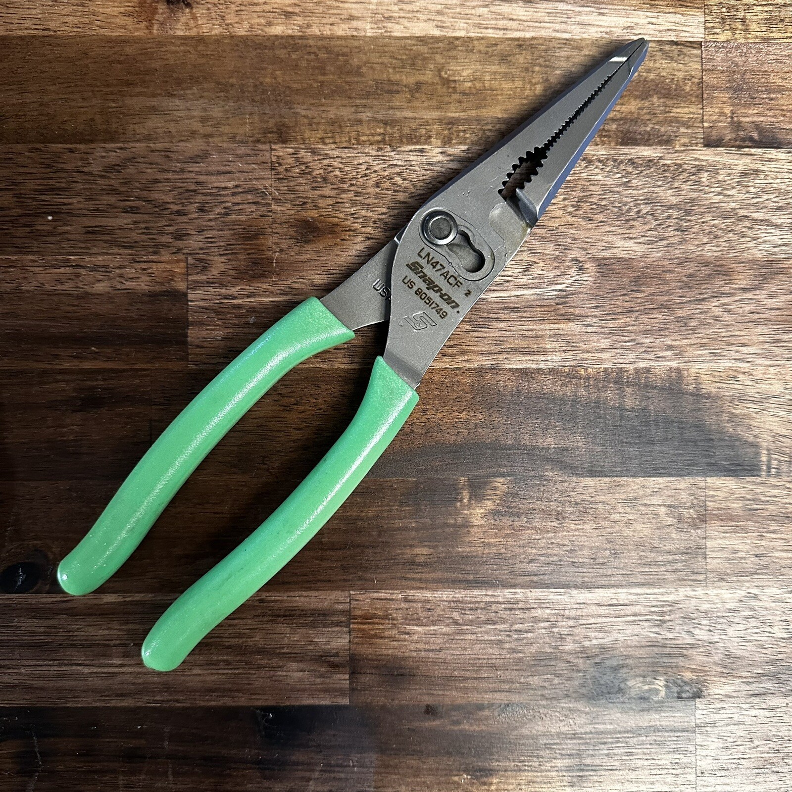NEW Snap On LN47ACF 9″ Needle Nose/Slip-Joint GREEN Handle Soft Grip Pliers