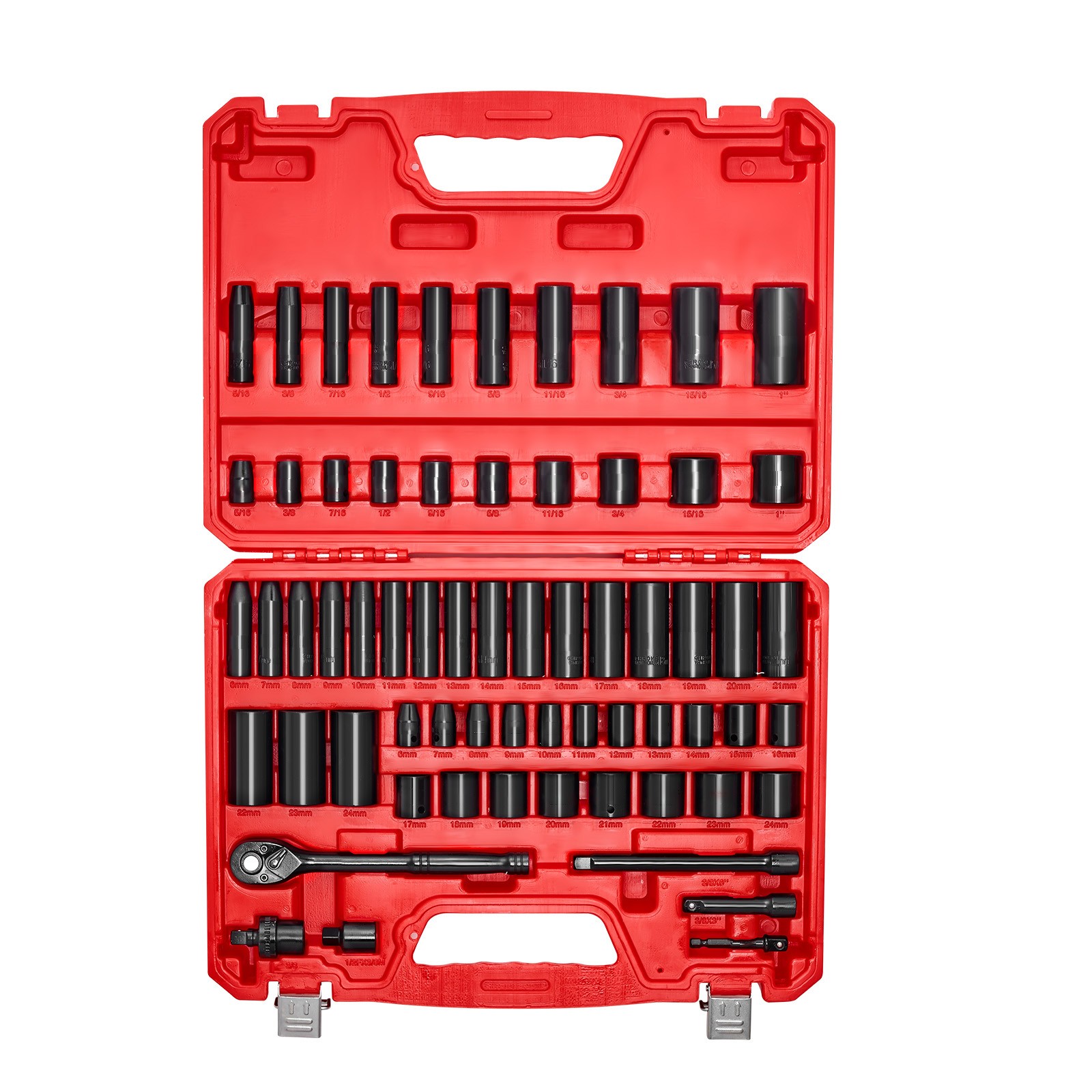 Uimoso 64-Piece 3/8 in Drive Impact Socket Set SAE 5/16-1 in & Metric 6-24 mm