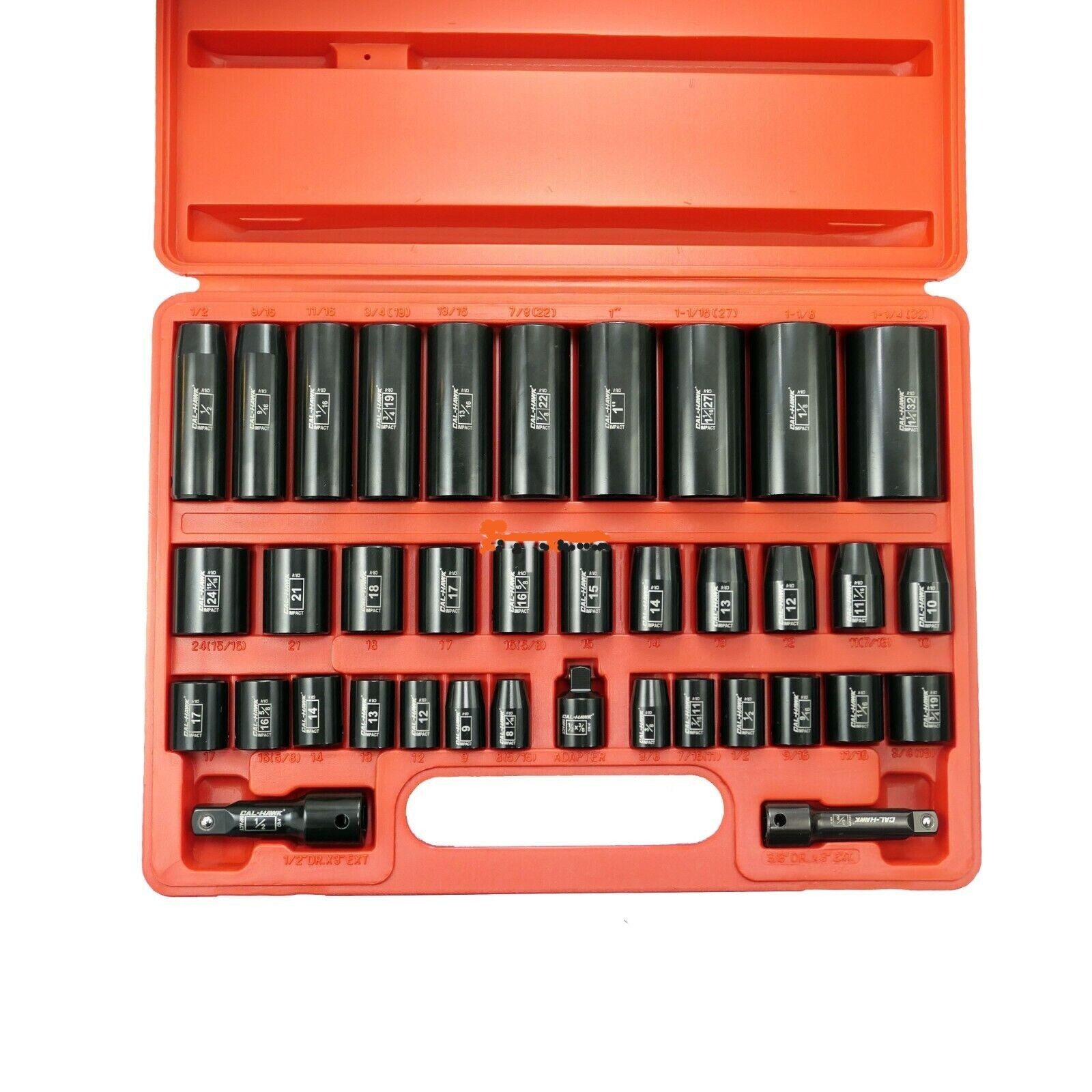 38Pc 3/8″ & 1/2″ Dr SAE & Metric Deep & Shallow Impact Socket, Taiwan, AIS38A