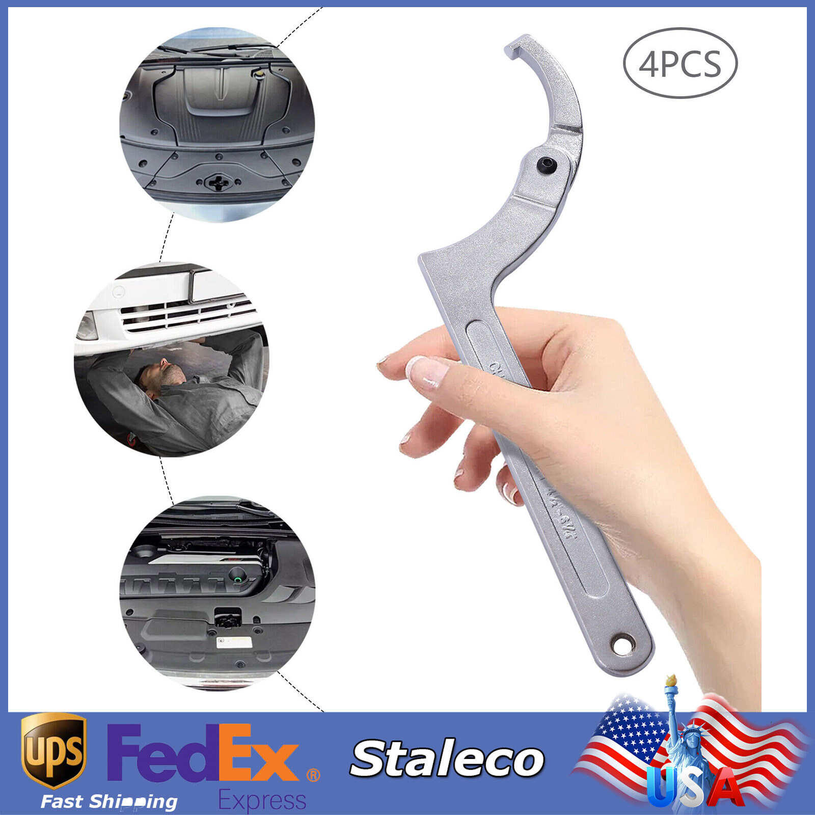 4pcs Adjustable Hook & C Pin Spanner Wrench Set Tighten Removing Nut Wrench New