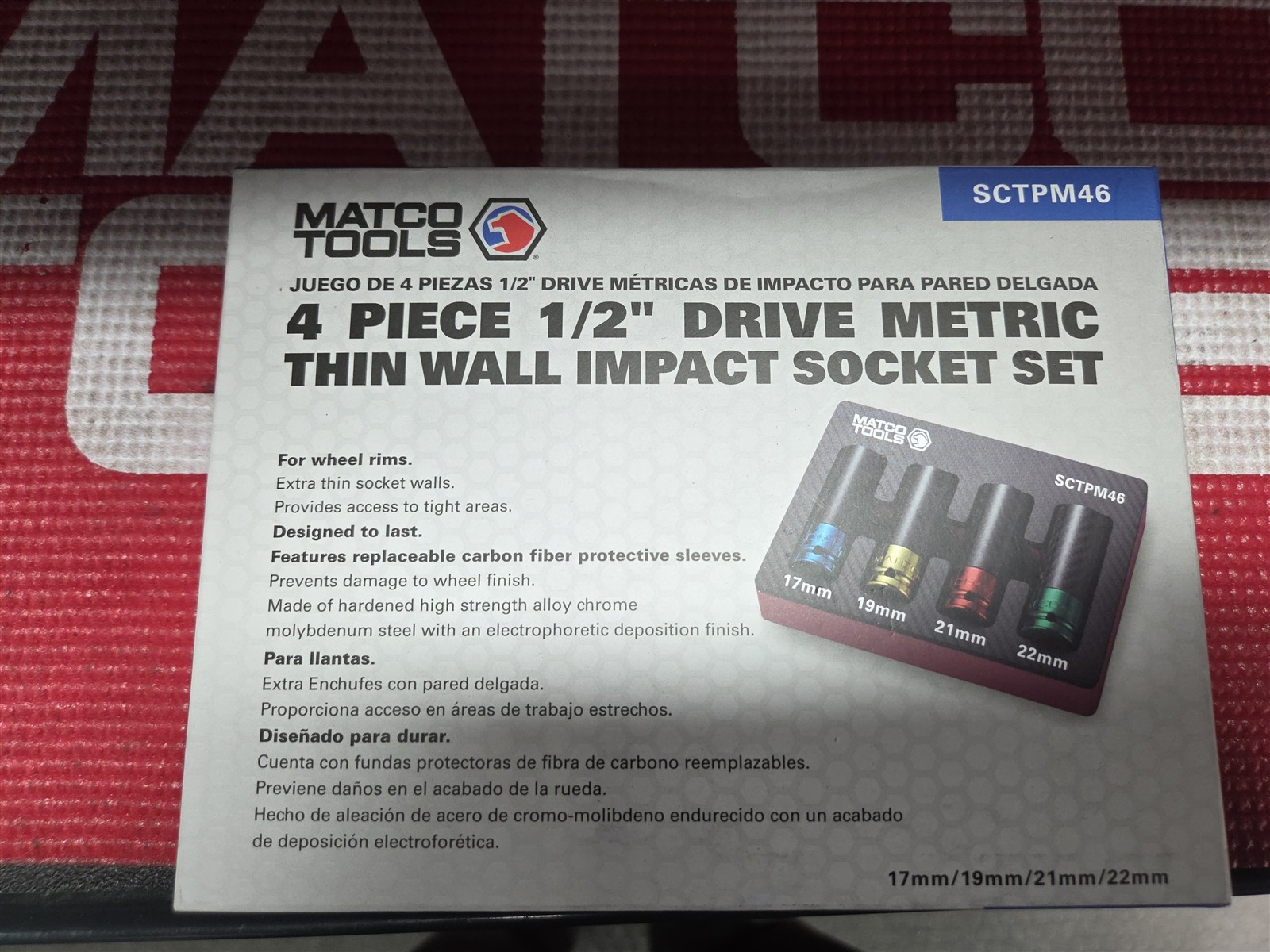 Matco Tools 4 Pc 1/2″ Dr Metric Thin Wall Impact Socket Set SCTPM46 Carbon Fiber