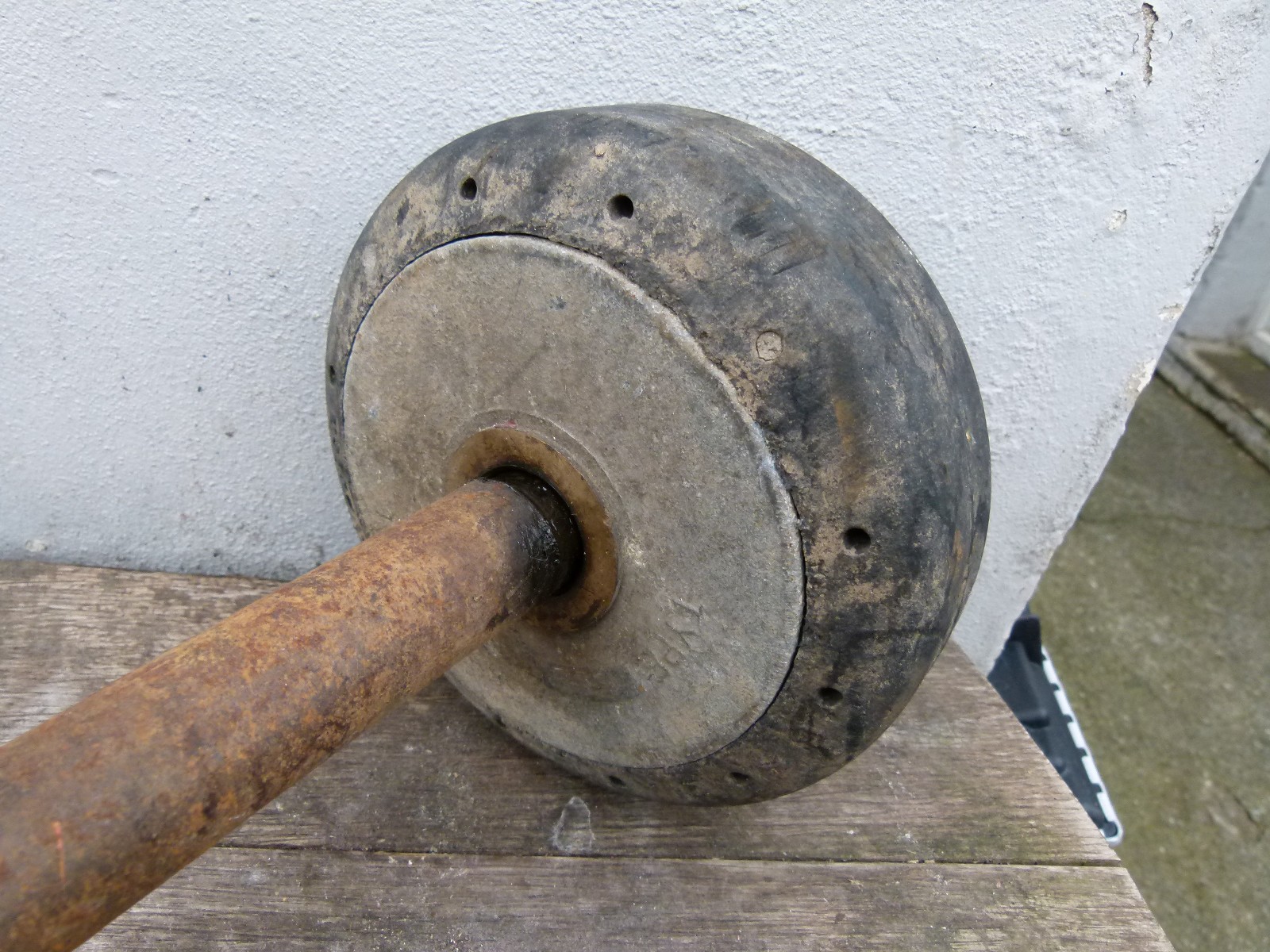 VINTAGE SOLID RUBBER WHEELS AXLES ARE 18 AND 15 INCH INSIDE WHEELS ARE 6 INCH