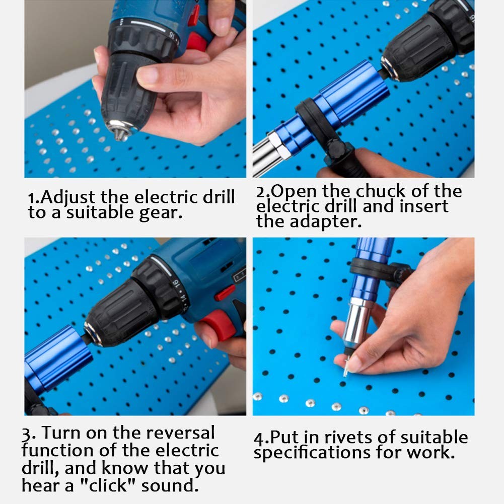 POWLAB Professional Electric Rivet Gun Adapter Kit – Cordless Riveting Blue