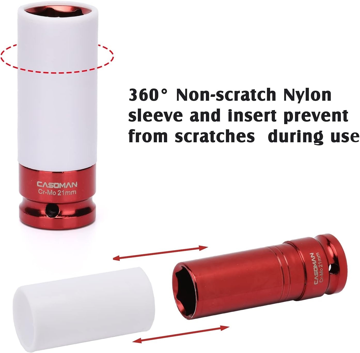 Durable 1/2-Inch Thin Wall Deep Impact Socket Set with Protective Sleeves, 4 Pcs