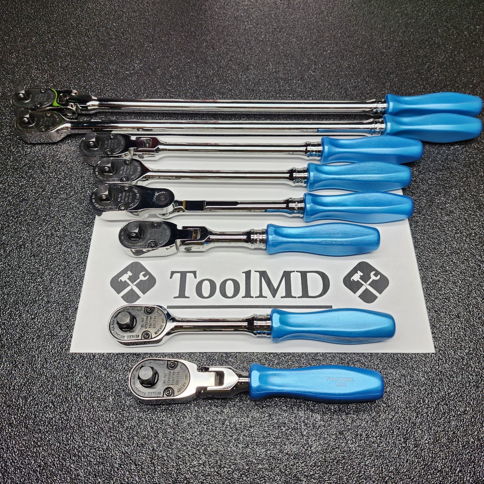 Snap-on Tools USA NEW 8pc PEARL BLUE 3/8″ Drive Fixed & Flex Head Ratchet Set