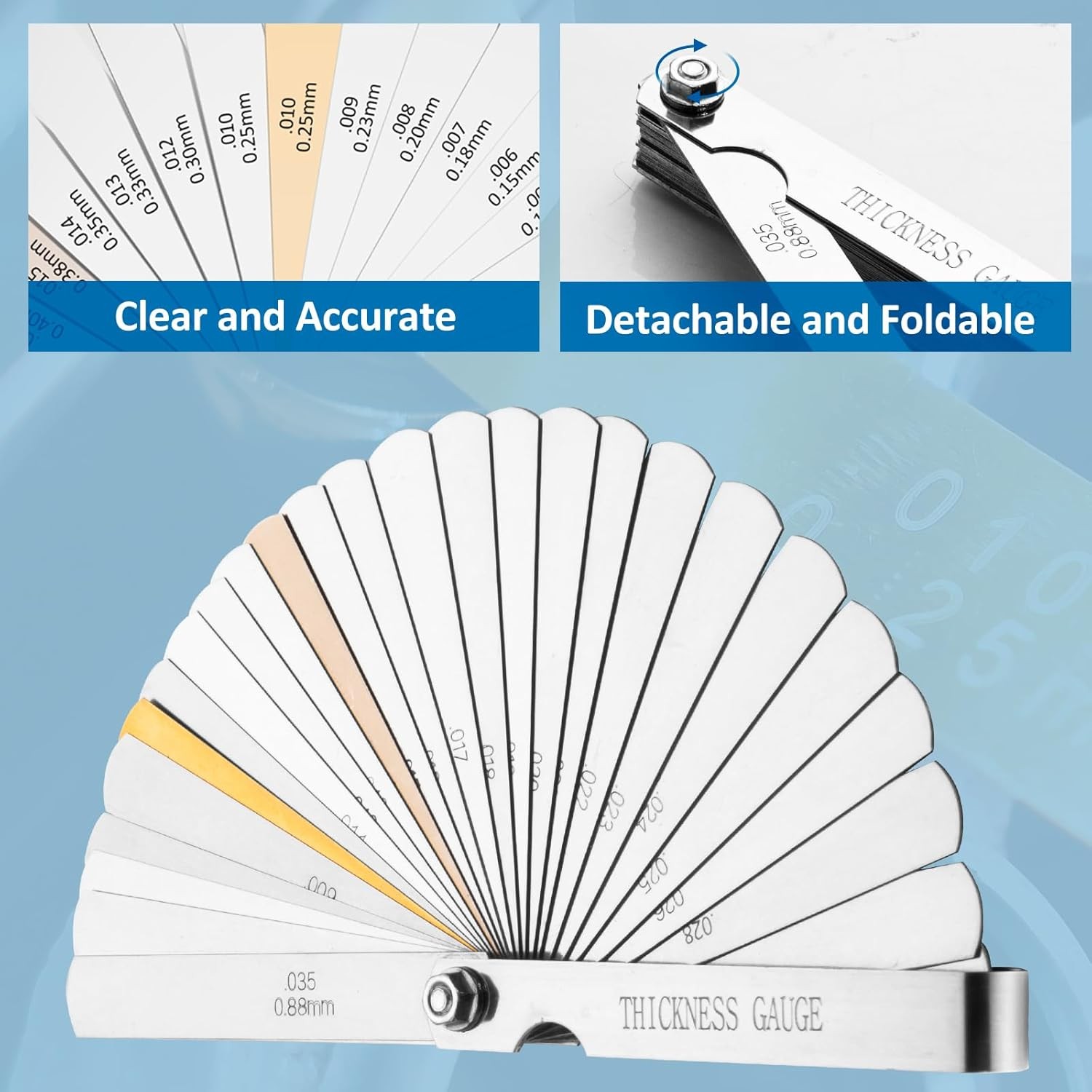 Feeler Gauge Set Stainless Steel Thickness 32 Blades 0.04-0.88 mm…