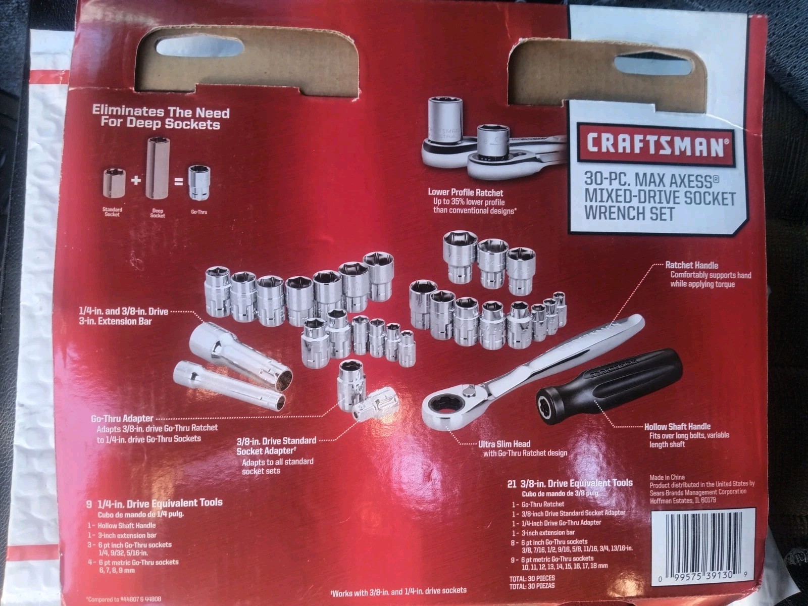 Sears Craftsman 30pc Max Axess Socket Ratchet Tool Set Pass Thru Low Profile