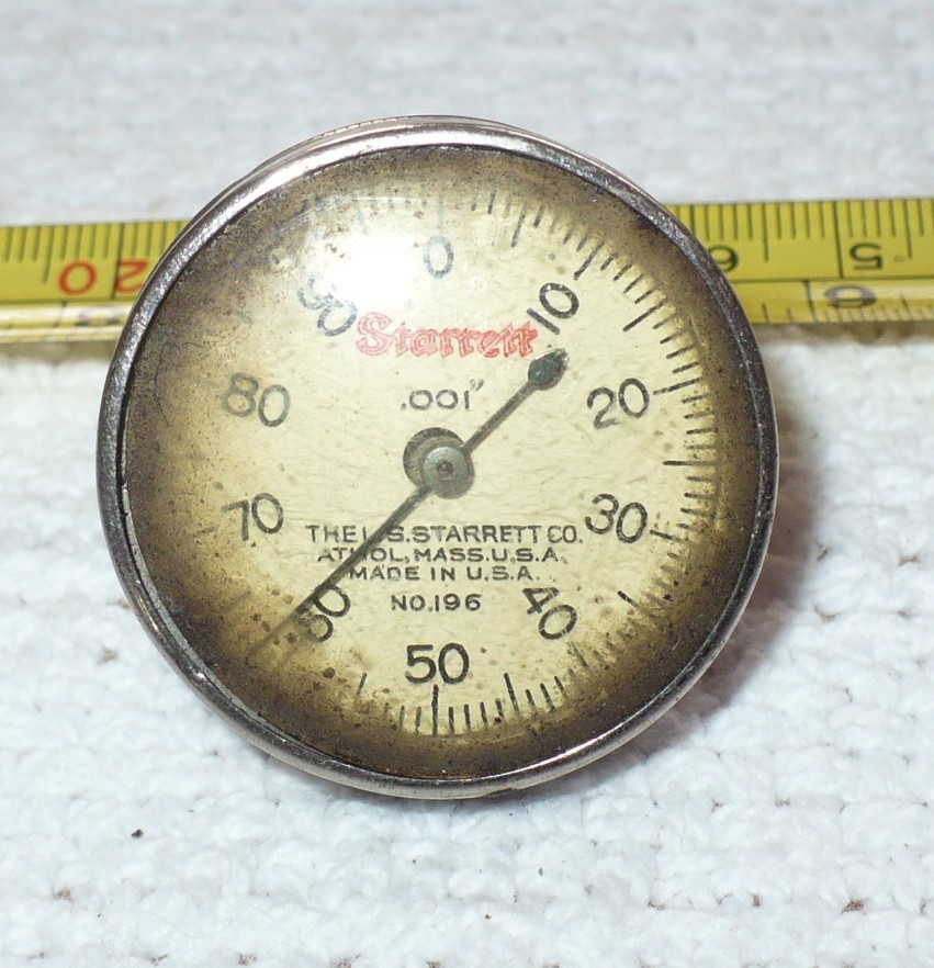 Vintage Collectible Starrett No. 196 Dial Indicator Patent Nbrs Engraved on Back