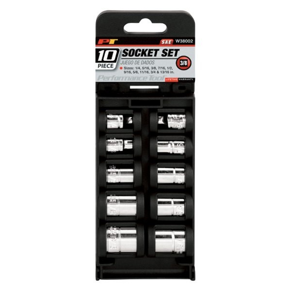 Performance Tool 3/8″ Drive 6-Point SAE Socket Set 10 Pieces