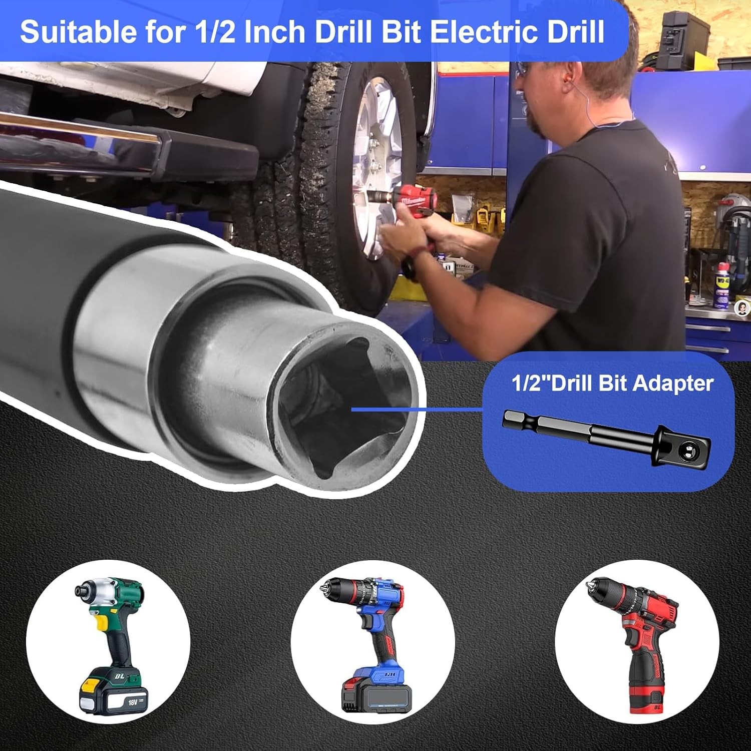 1/2″ Offset Extension Wrench Impact Ratchet Extender for Electric Drill 3/8″ 1/4