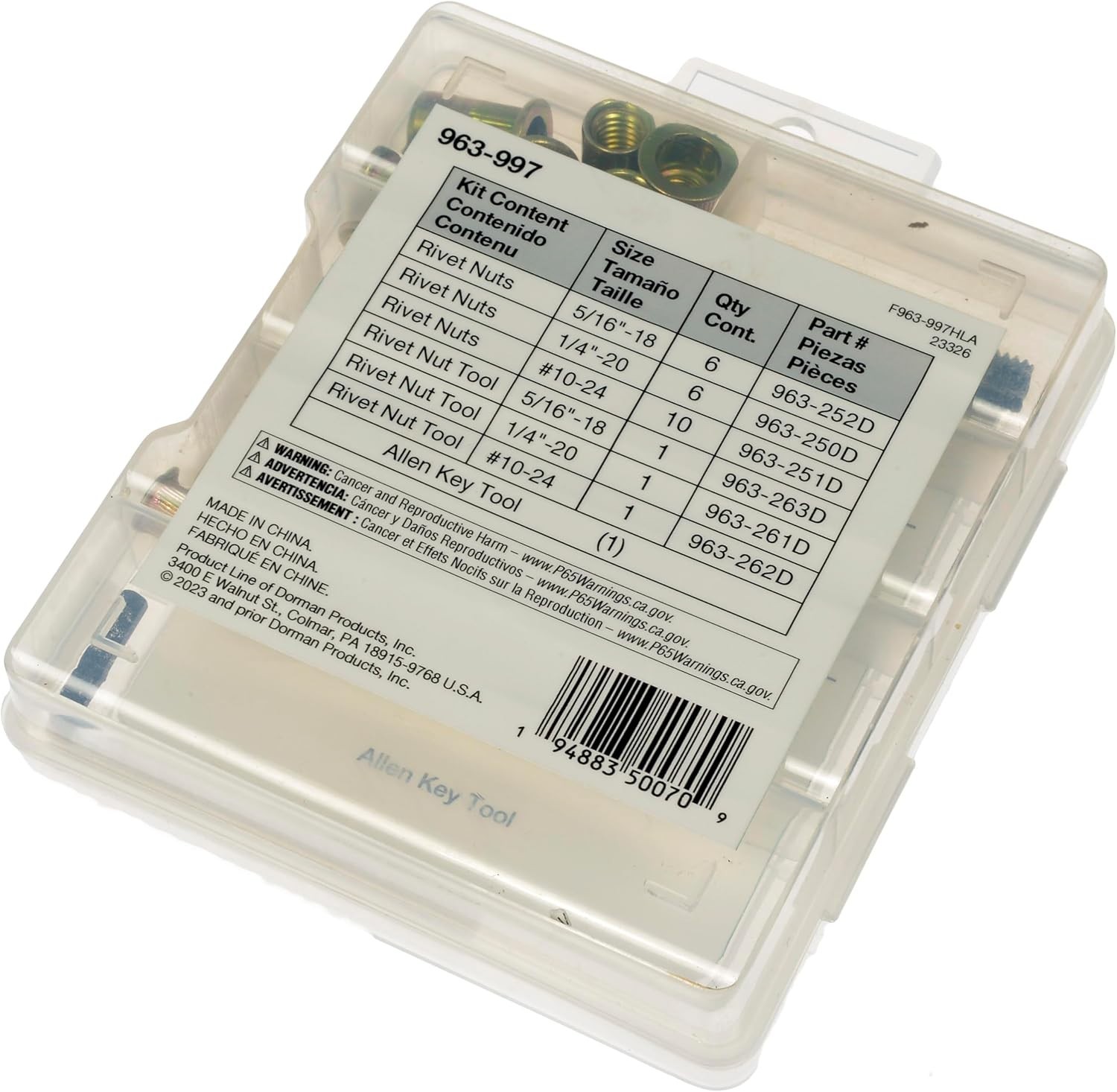 Rivet Nuts and Hand Tool Kit – 1/4-20, 5/16-18 Tray Contains 26 Pieces