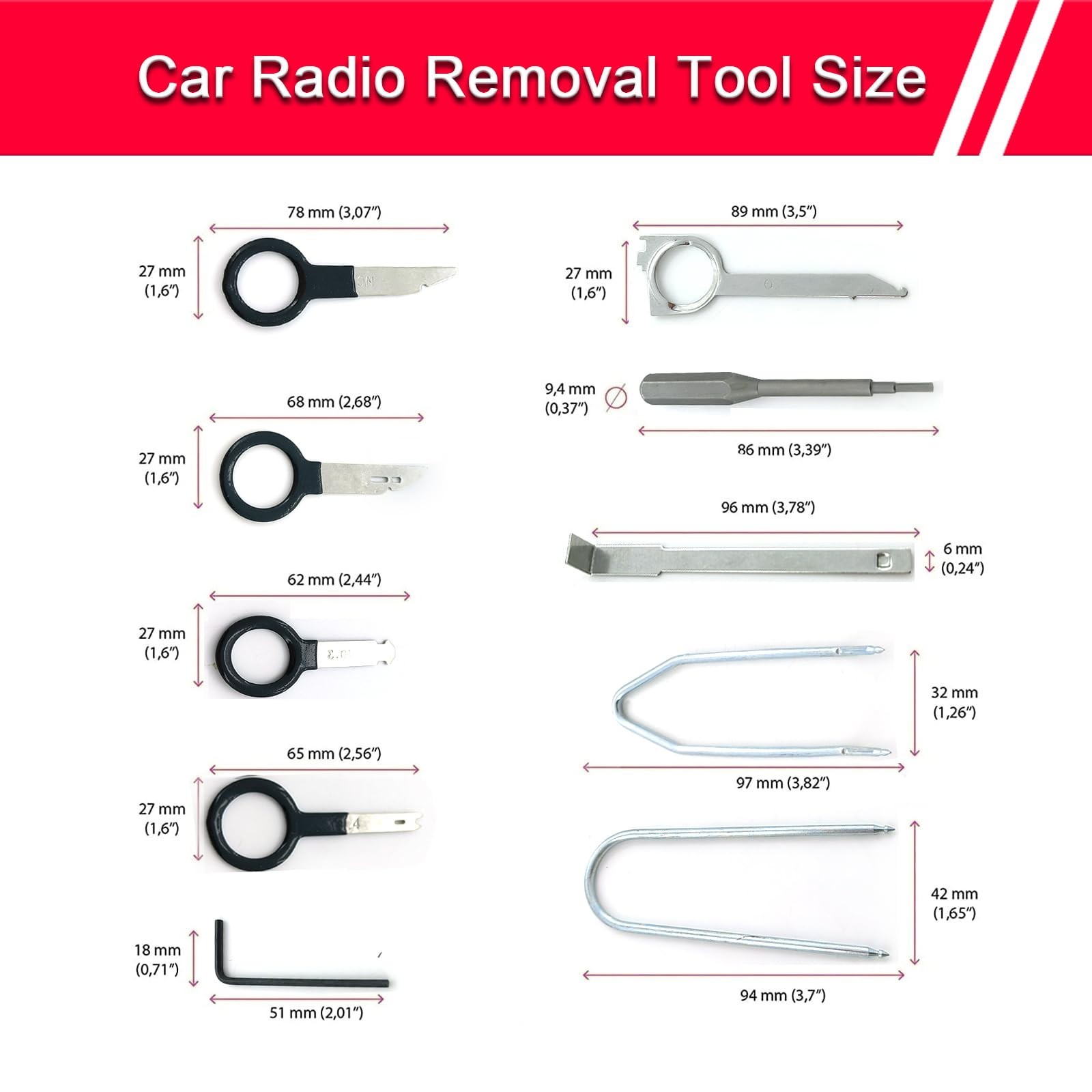 Universal Radio Removal Tool Kit – 20PCS Stainless Steel Stereo Key & Pry Tools