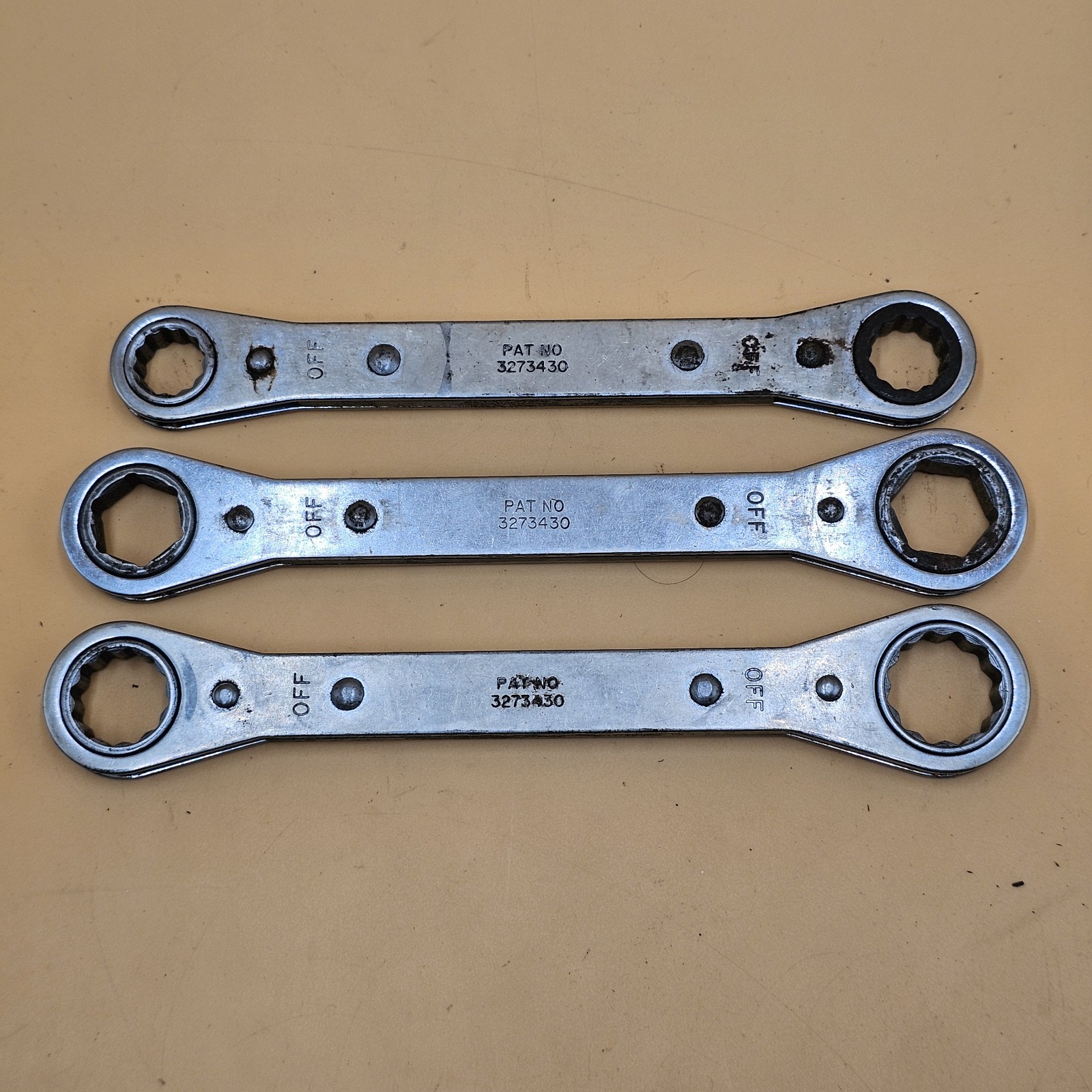 Vintage Snap On Ratcheting Wrench Set Of 3 R1820, R2426S, R-2428