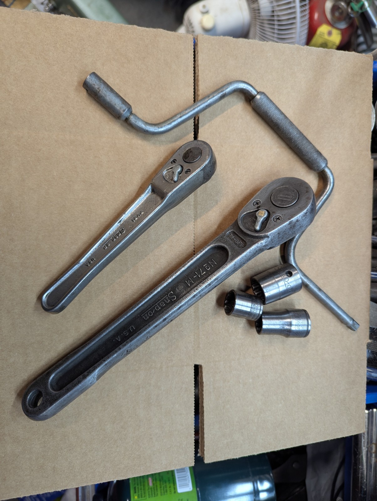 Antique lot 6 Snap-On Ratchets Speed Wrench & sockets ½, 3/8, ¼, 71M, FV71, M44