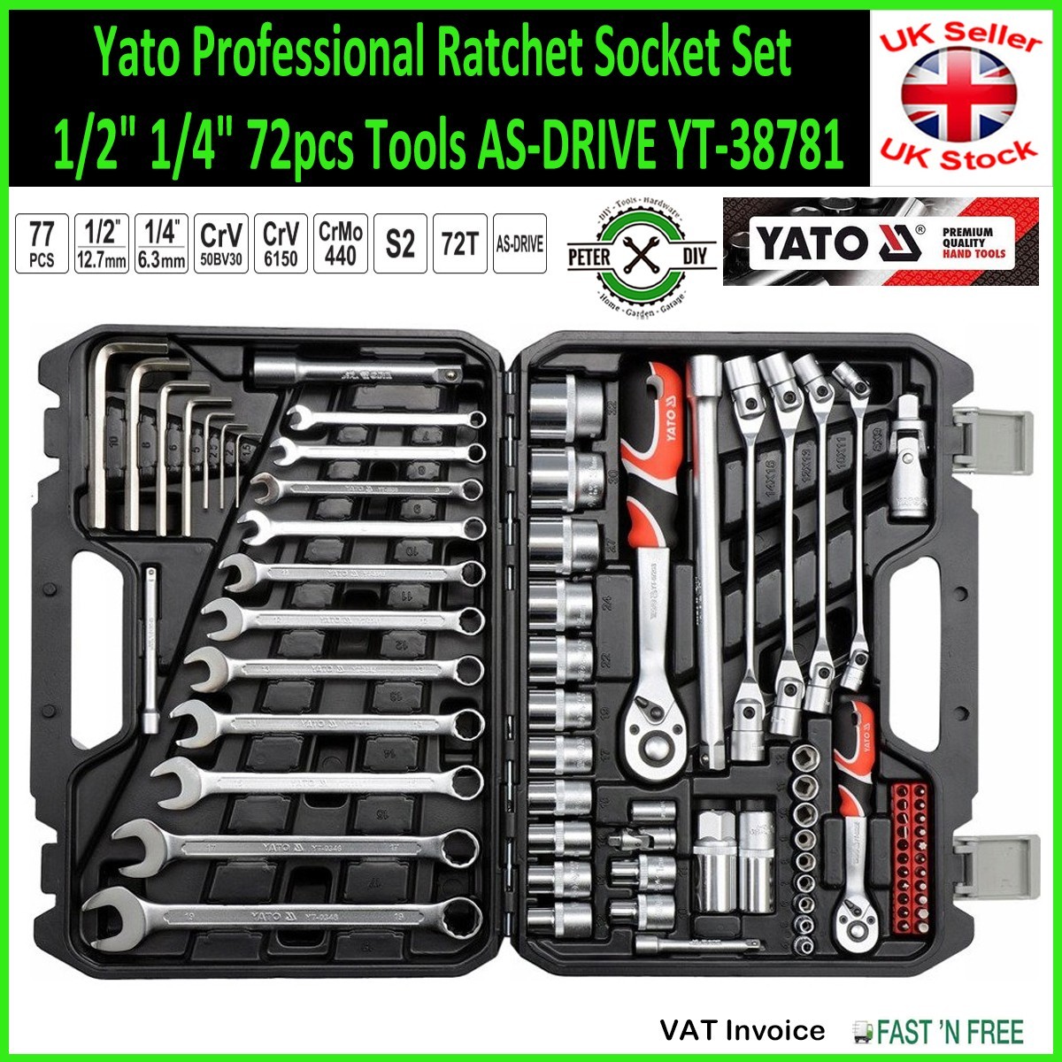 Ratchet Socket Set 1/2″ 1/4″ 72pcs Tools AS-DRIVE YT-38781 Yato Professional