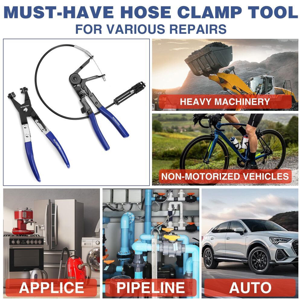 WORKPRO 2PC Hose Clamp Plier Flexible Hose Clamp 27″ Flat Band Hose Clamp Pliers