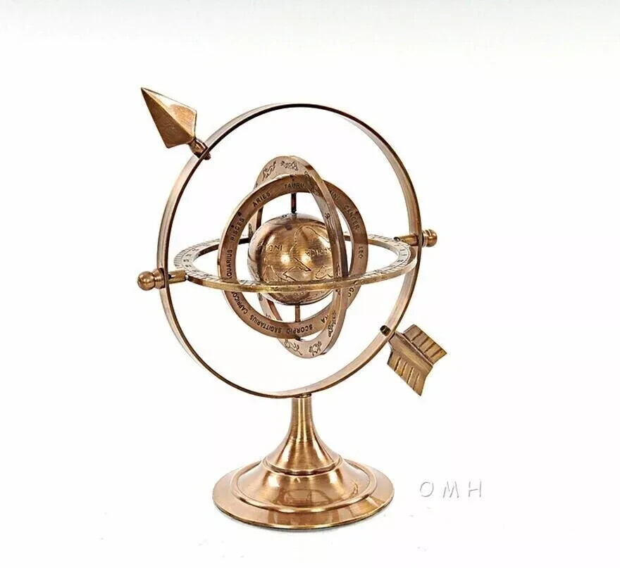 Golden Beautiful 8.5″ Solid Brass Armillary Ball For Table Globe,Decoration GIft