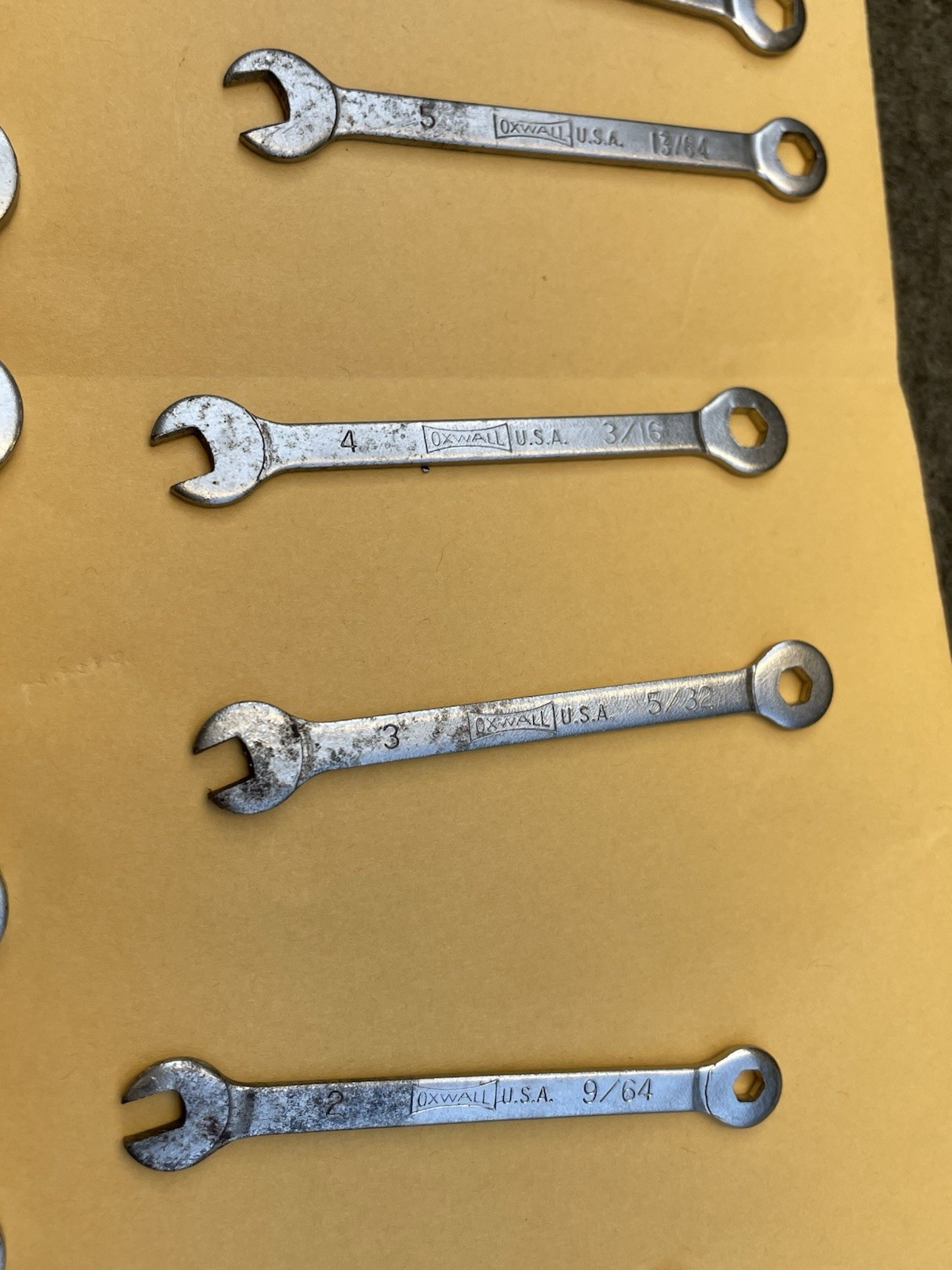 Vintage Oxwall #3973 16 Pc. Box & Open Wrench Set SAE E-Z HANG-UP KIT