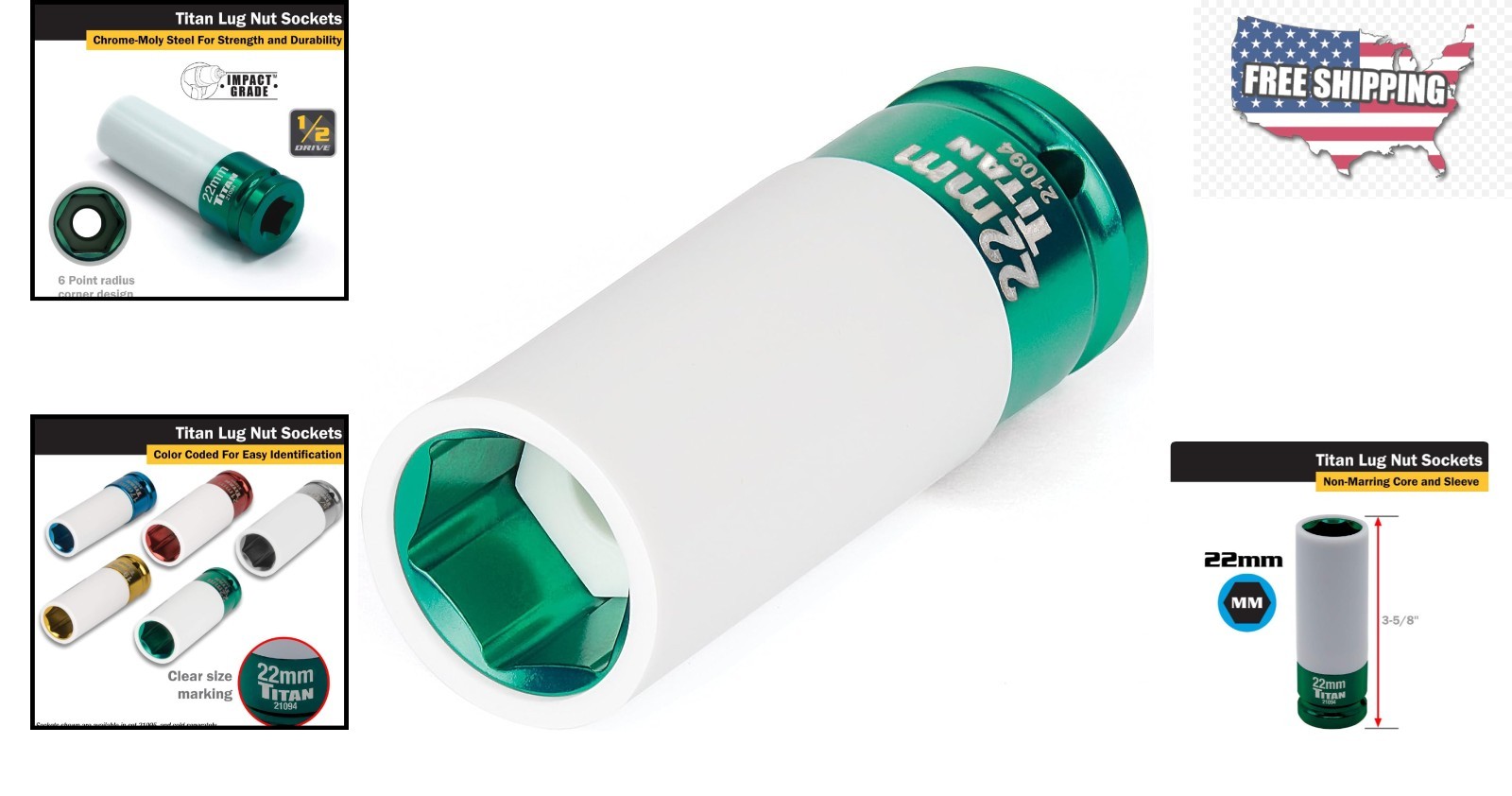 22mm Non-Marring Deep Lug Nut Socket – 1/2-Inch Drive for Ultimate Protection