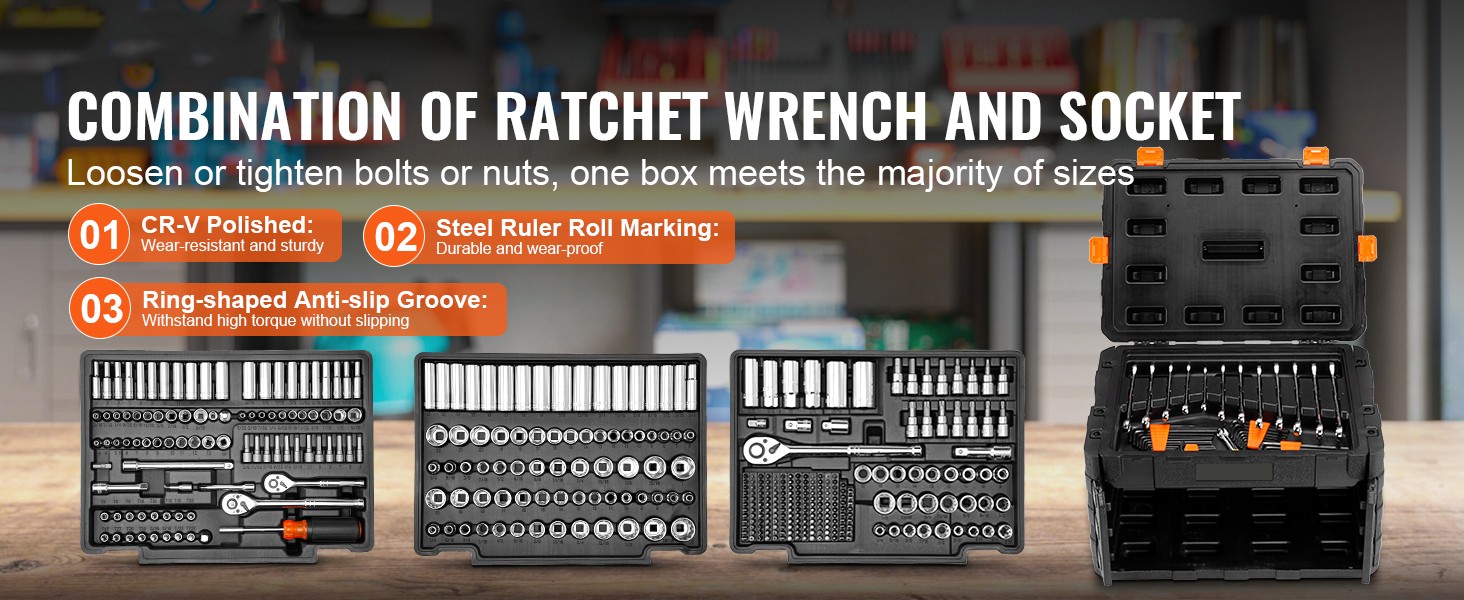 450-Piece Mechanics Tool Tool Set 1/2″ 1/4″ 3/8″ Metric Imperial Socket Wrenches