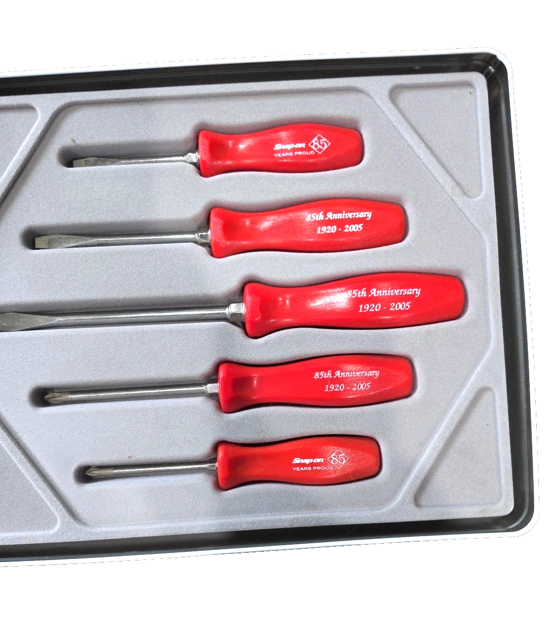 New** Snap-on™ Red Hard Handled 5-pc 85th Anniversary Screwdriver Set Metal Can