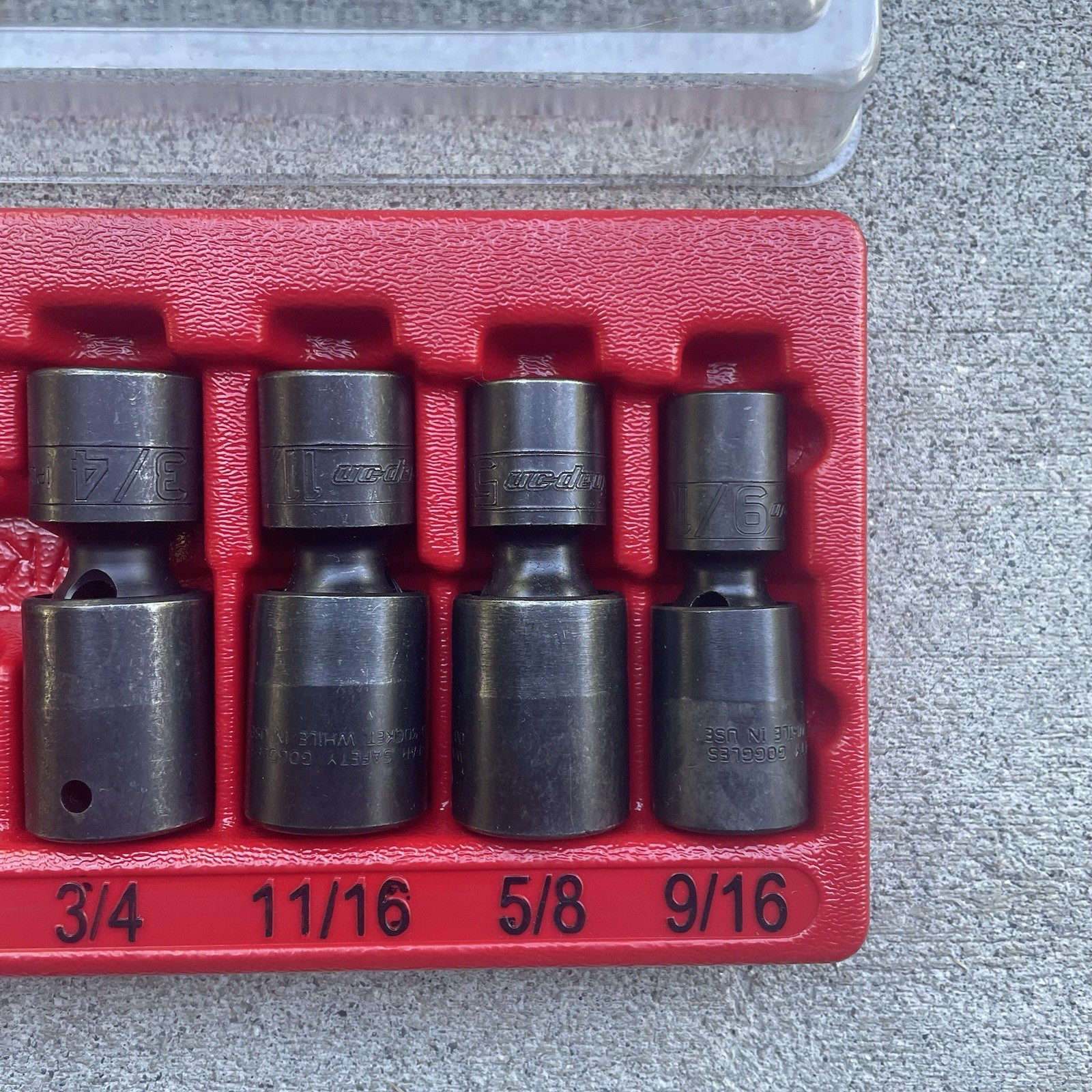 Snap On 1/2″ Drive Wobble Sockets SAE 9/16 to 1 1/8 Inch Set 3071PLY–Missing 1