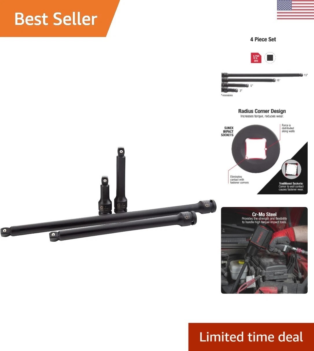 Professional 1/2in Drive Impact Extension Set – Wobble Design & Storage Tray