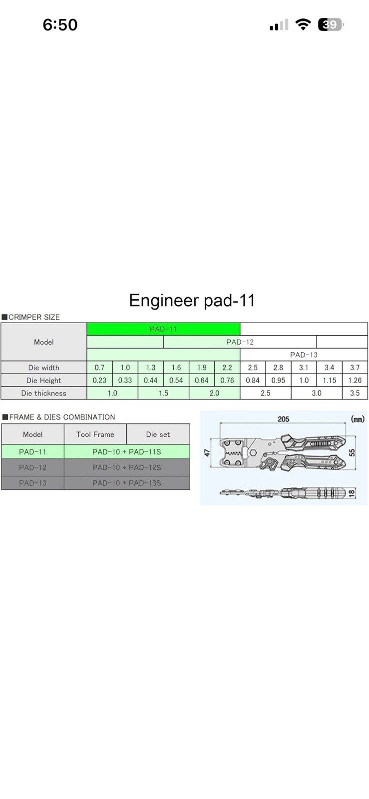 ENGINEER Precision Universal Crimping Tool with PAD-11 SMALL DIES, Orange.NEW.