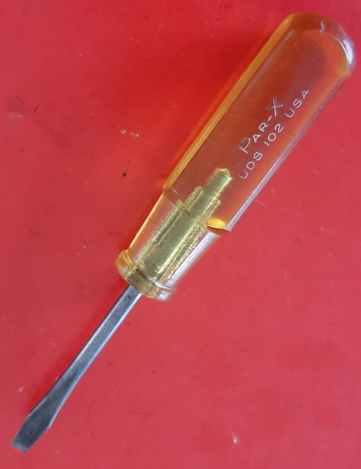 Vintage Par-X Flat Yellow Handle Slotted Screwdriver UDS-102 5.25” Long USA