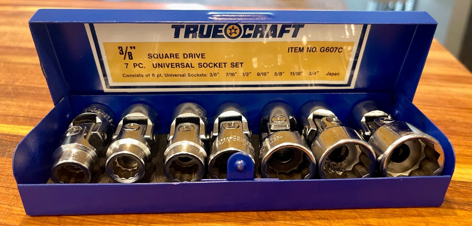 Vintage Truecraft 3/8” Drive 7 Pc Universal Swivel Socket Set – Made in Japan