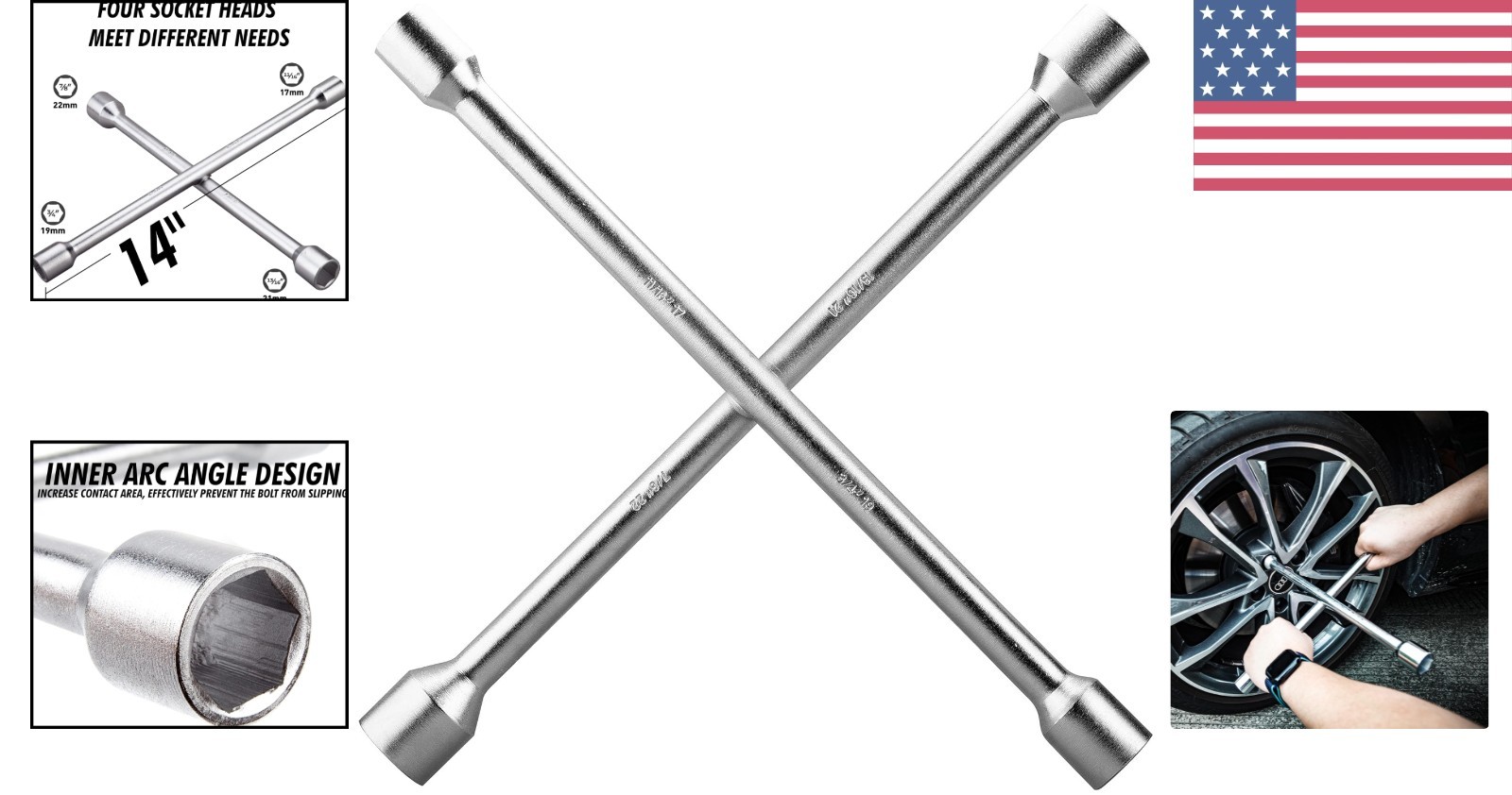 Versatile 14″ Lug Wrench – Heavy Duty Carbon Steel for Efficient Tire Changes